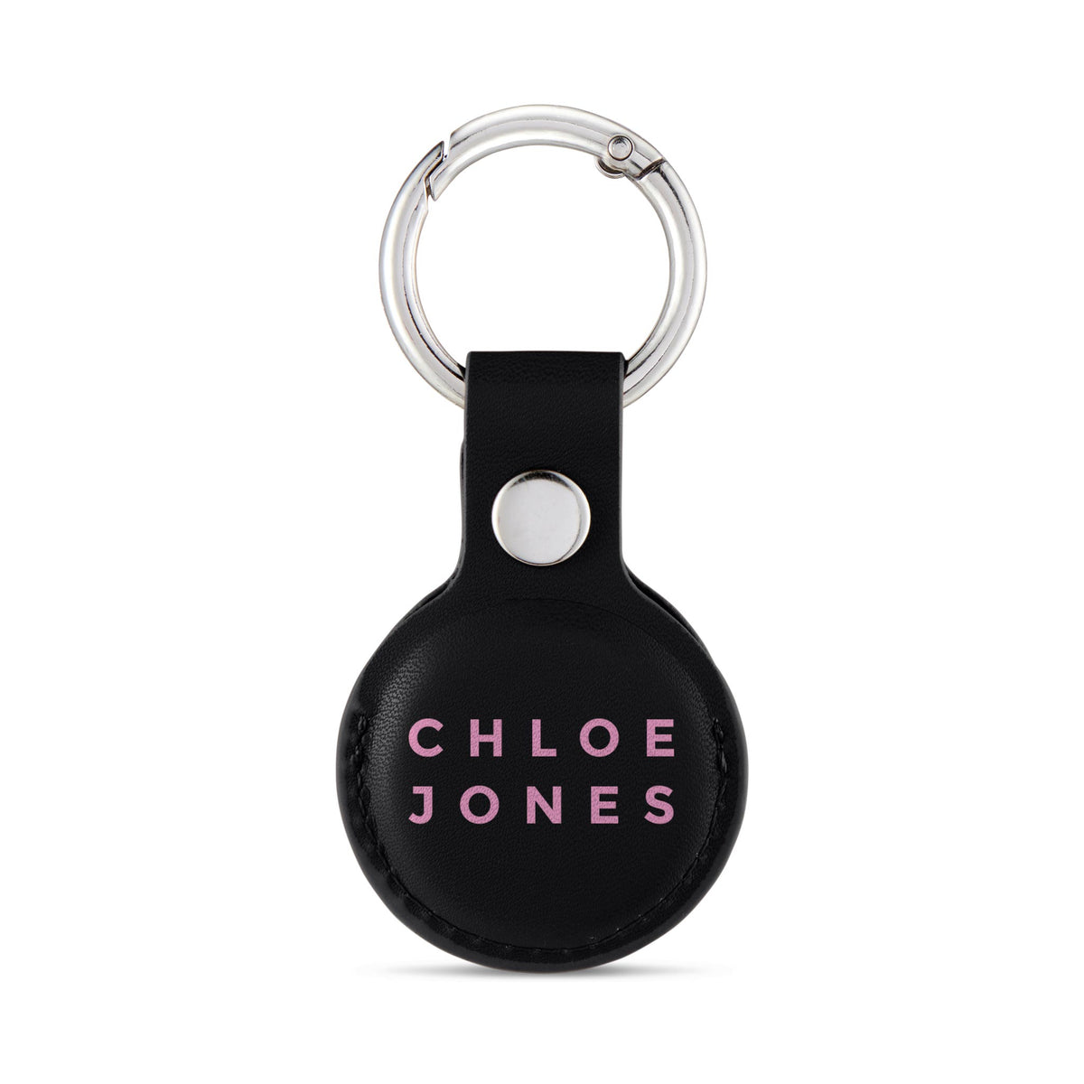Personalised AirTag Case Keyring Holder Keychain Holder for Air Tag Tracking Device Name Pink on Black