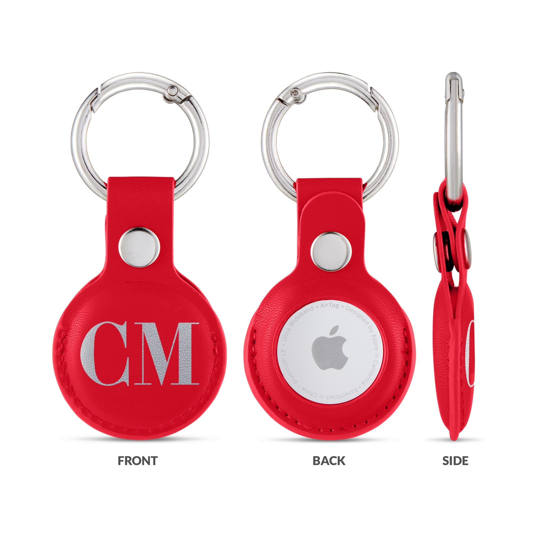 Personalised AirTag Case Keyring Holder Keychain Holder for Air Tag Tracking Device Monogram Initials on Red