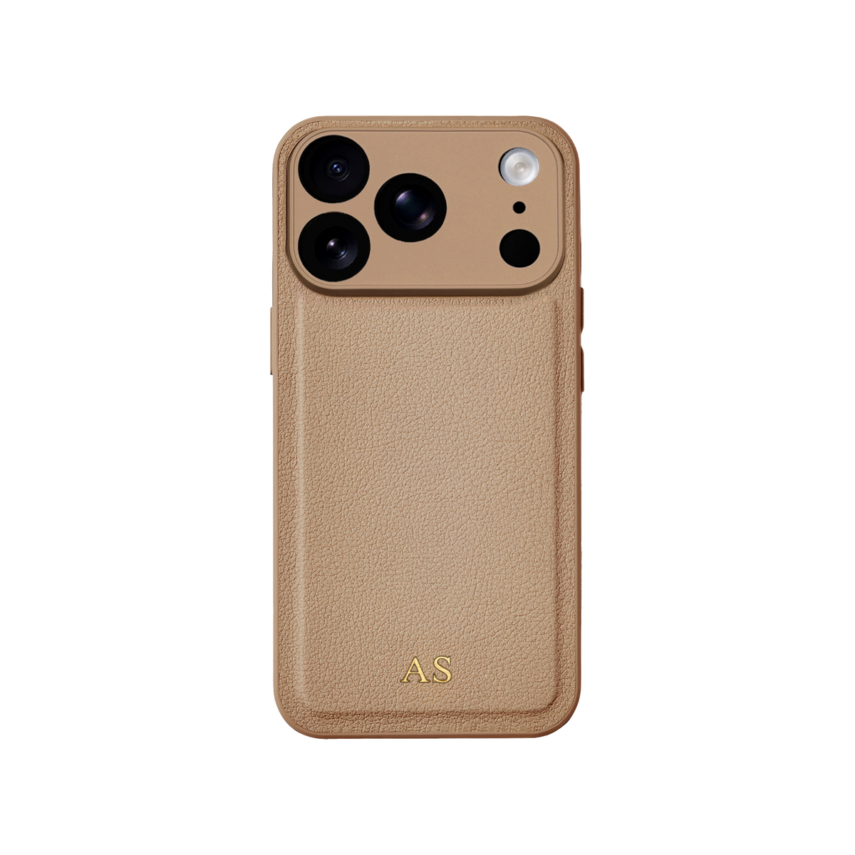 Personalised leather iPhone case in Beige with gold embossed initials