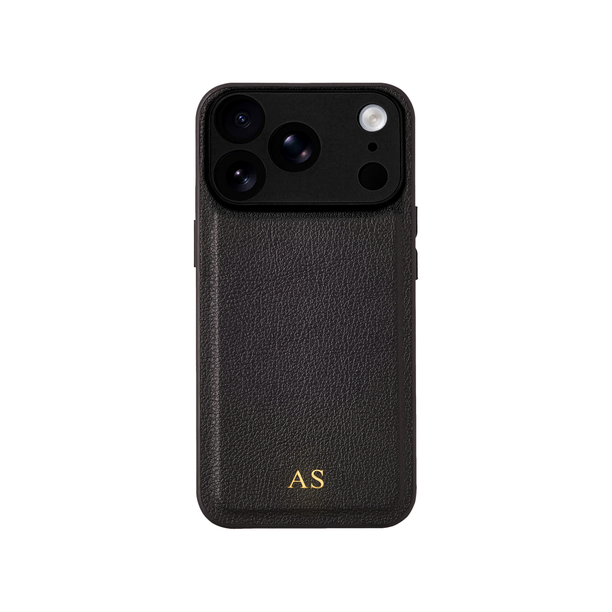 Personalised leather iPhone case in Black with gold embossed initials