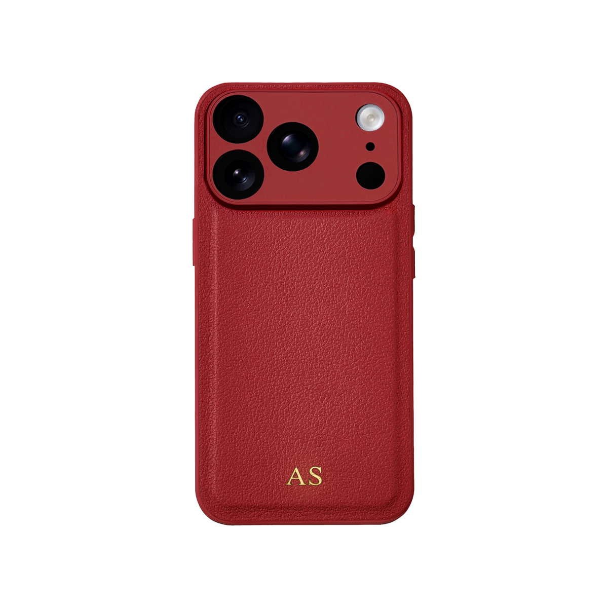Personalised leather iPhone case in Red with gold embossed initials