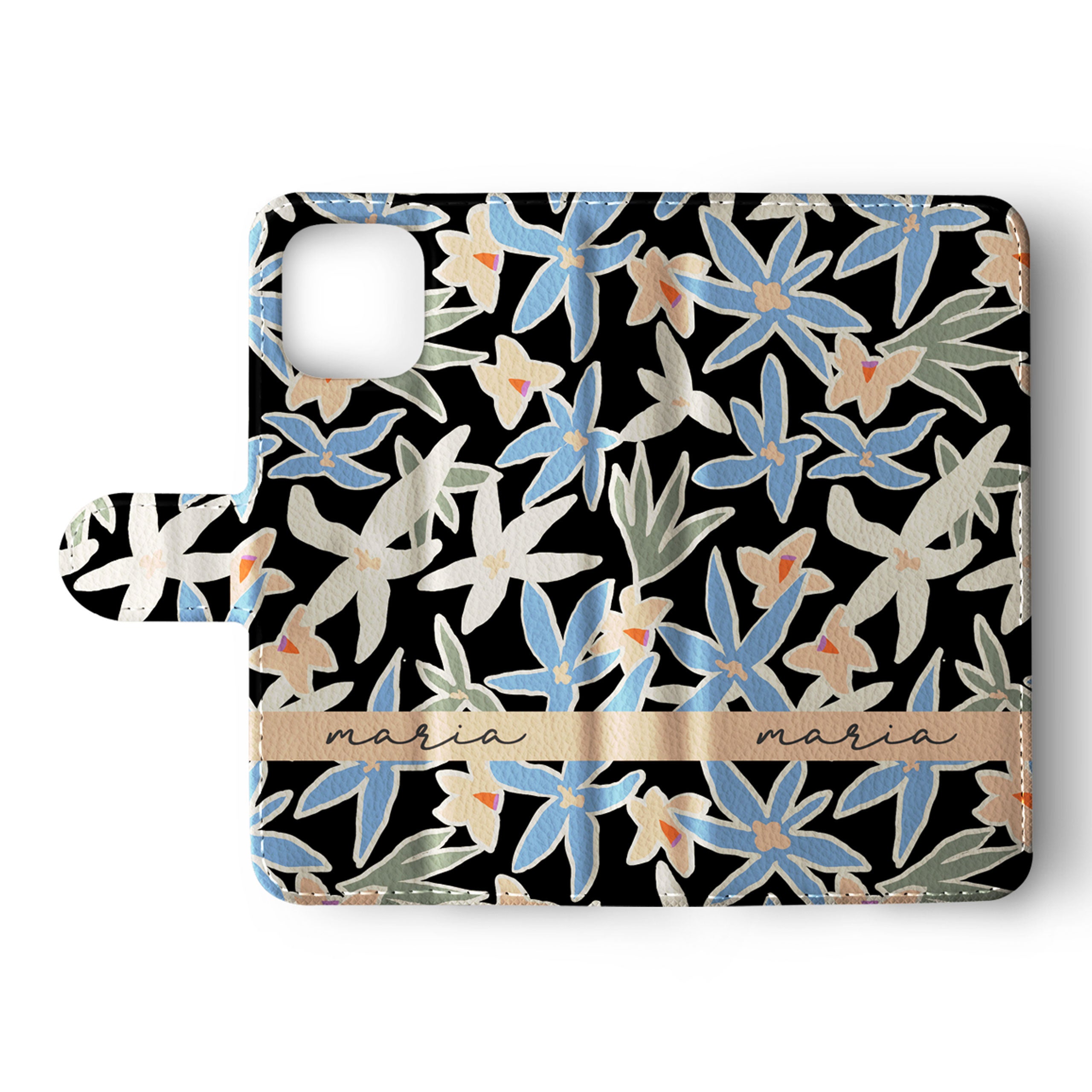 Personalised Wallet Flip Phone Case Custom Name Floral Lily Blossoms