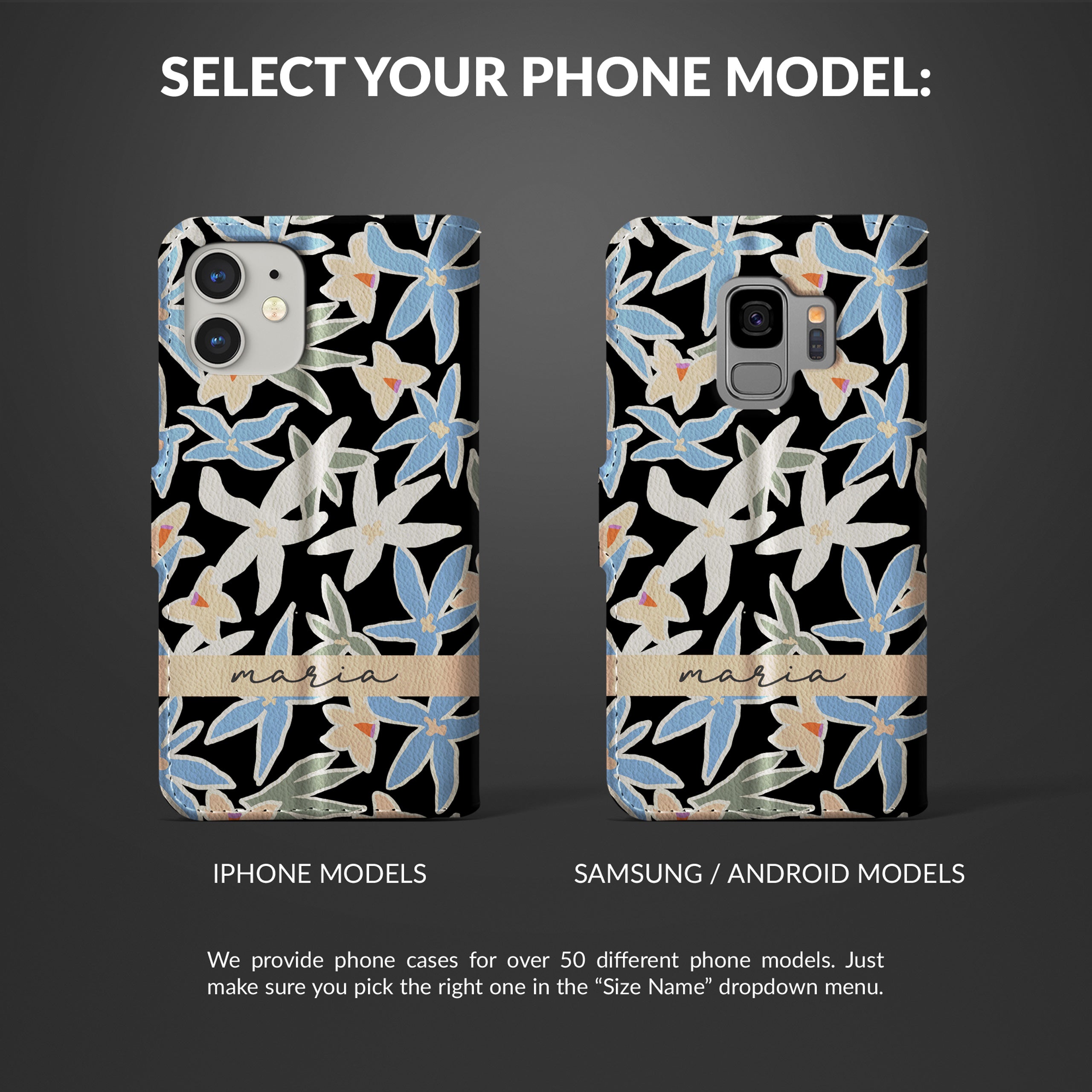 Personalised Wallet Flip Phone Case Custom Name Floral Lily Blossoms