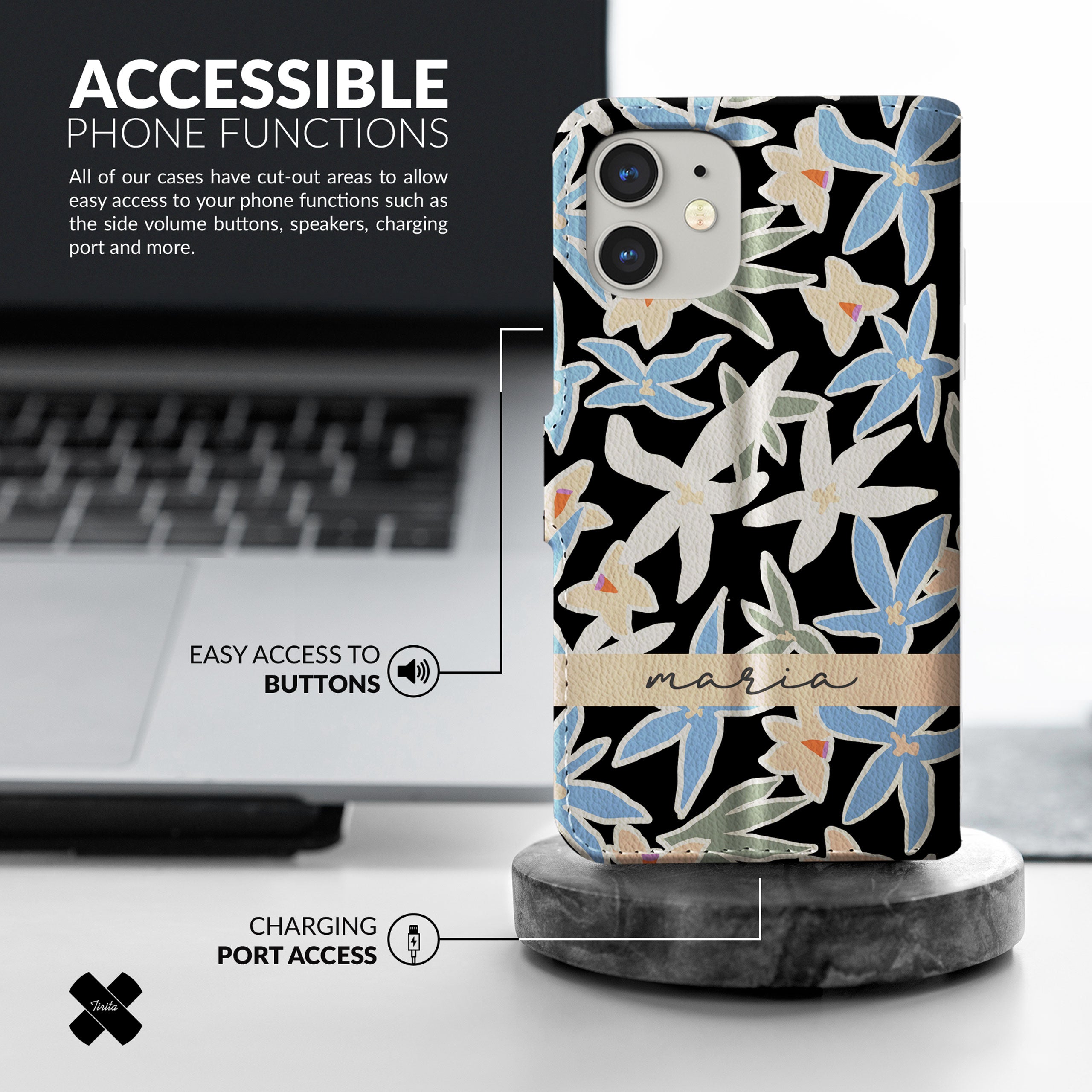 Personalised Wallet Flip Phone Case Custom Name Floral Lily Blossoms