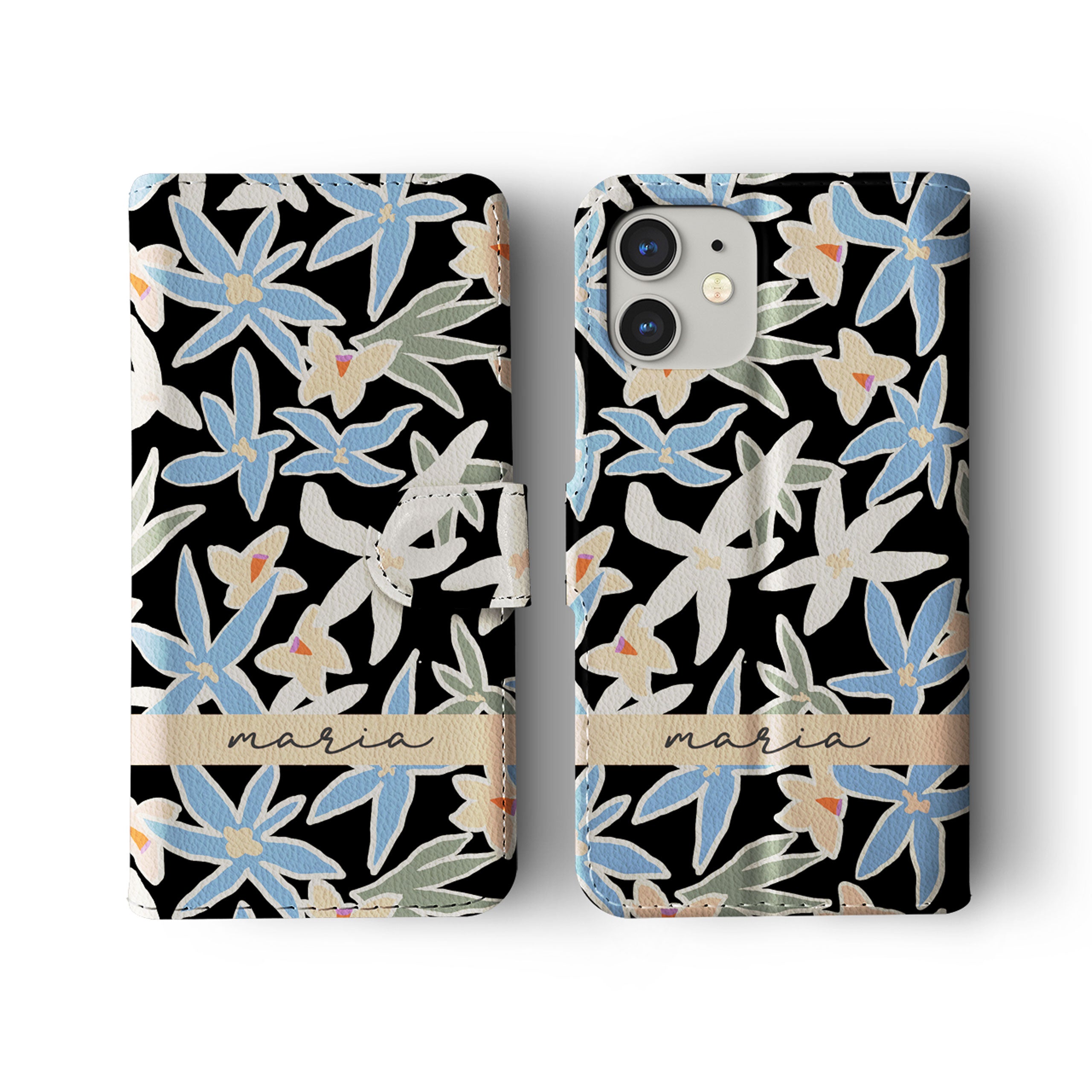 Personalised Wallet Flip Phone Case Custom Name Floral Lily Blossoms