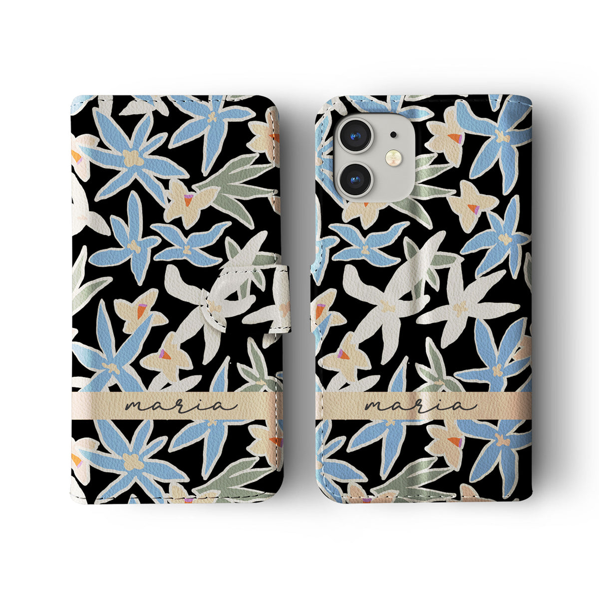 Personalised Wallet Flip Phone Case Custom Name Floral Lily Blossoms