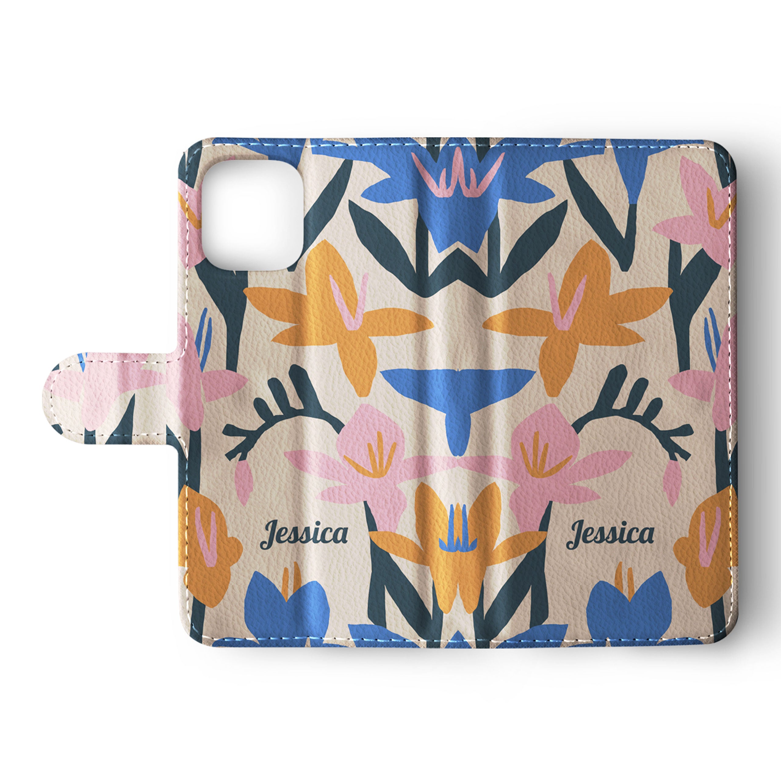 Personalised Wallet Flip Phone Case Custom Name Floral Lilies Retro Pastel