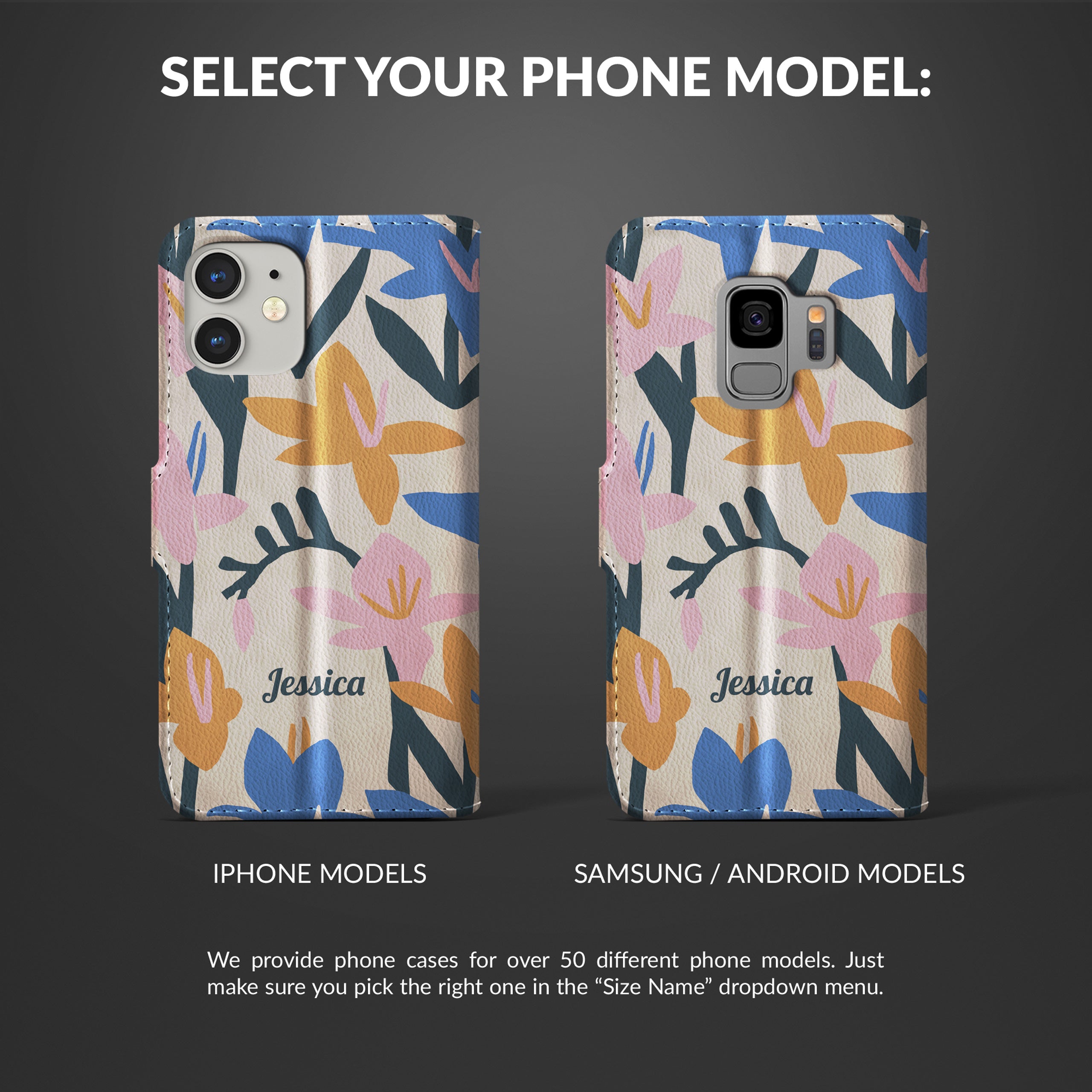 Personalised Wallet Flip Phone Case Custom Name Floral Lilies Retro Pastel