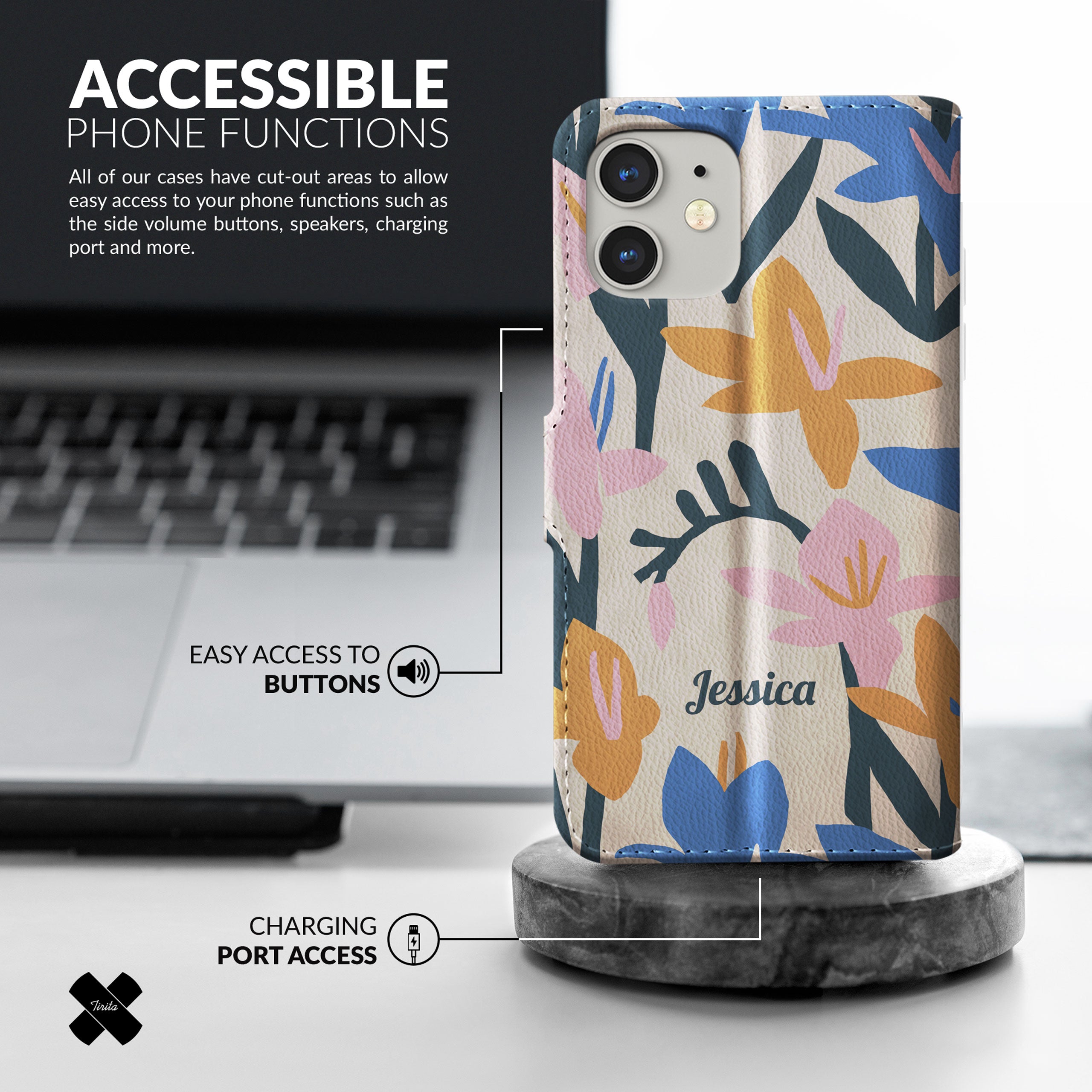 Personalised Wallet Flip Phone Case Custom Name Floral Lilies Retro Pastel