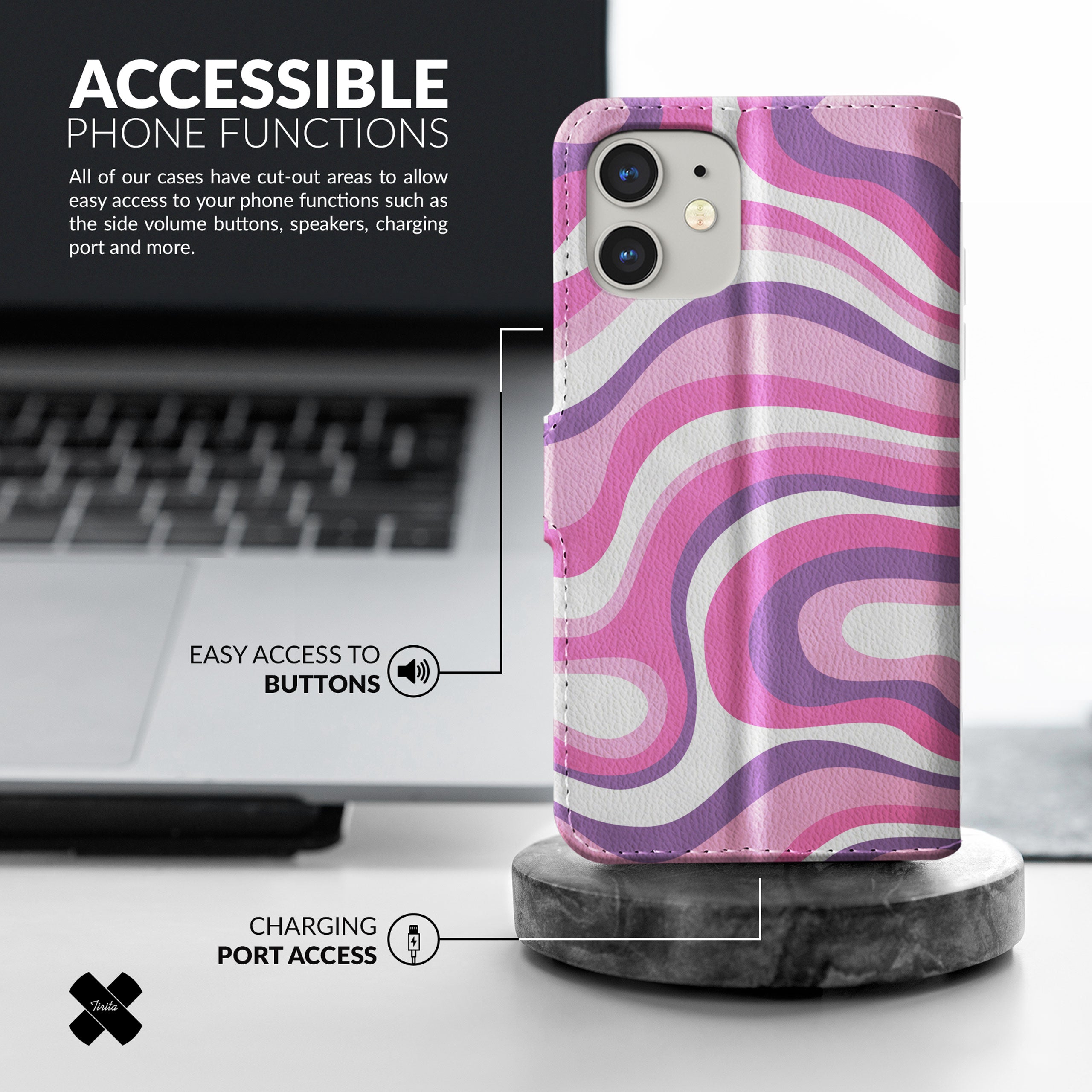 Wallet Flip Phone Case Cute Pink Pastel Abstract Waves