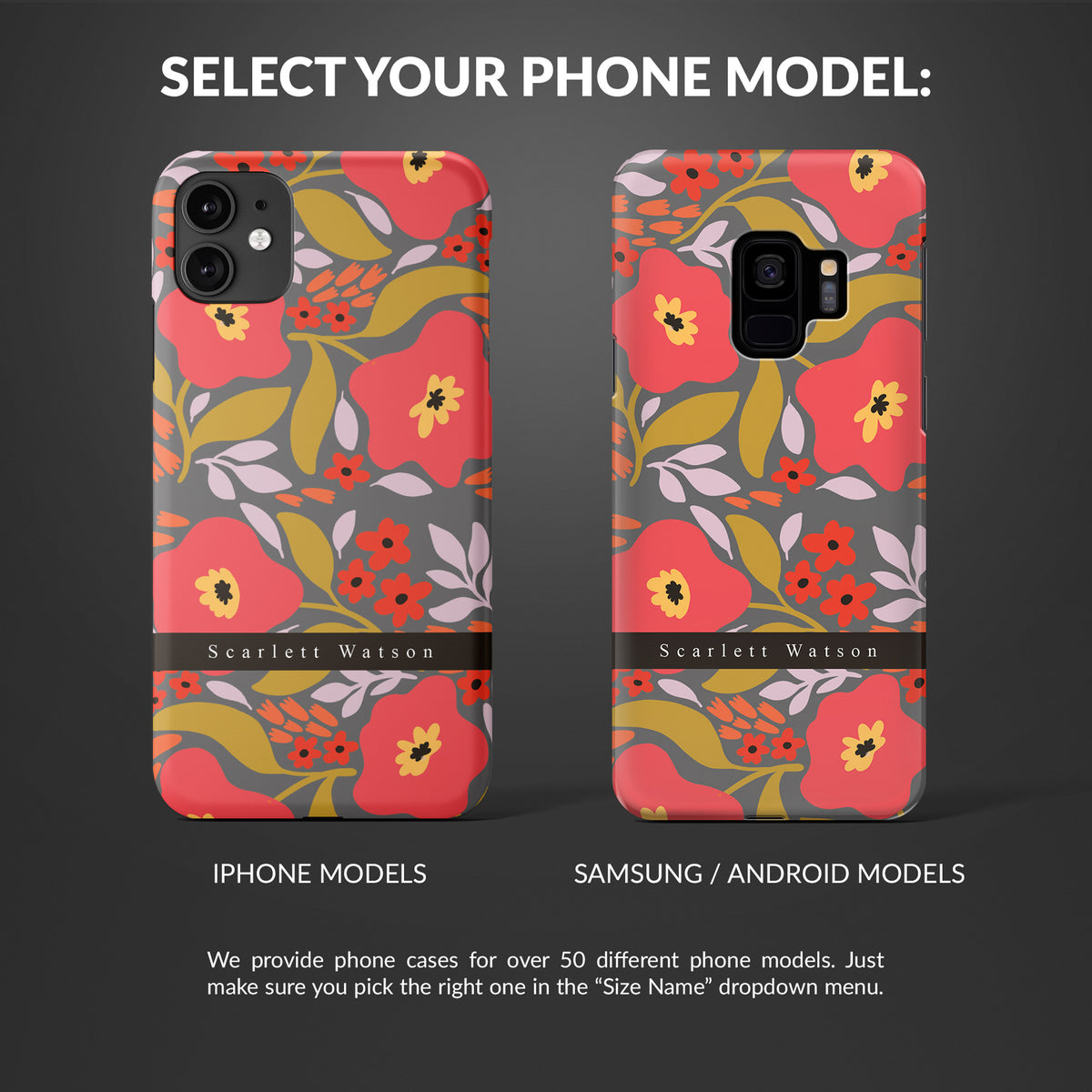 Personalised Hard Phone Case Custom Name Red Poppy Flowers