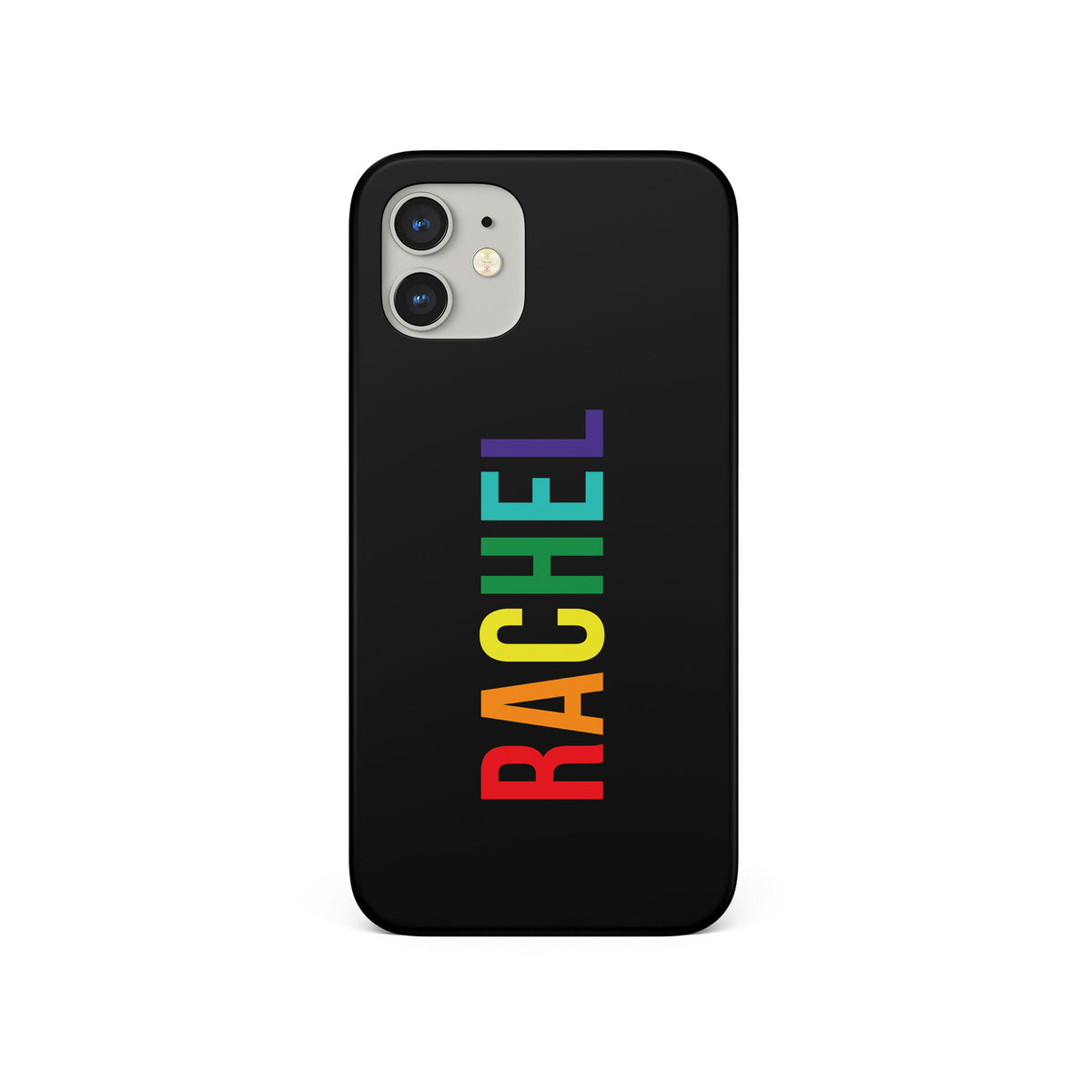 Personalised Hard Phone Case Rainbow Name on Black