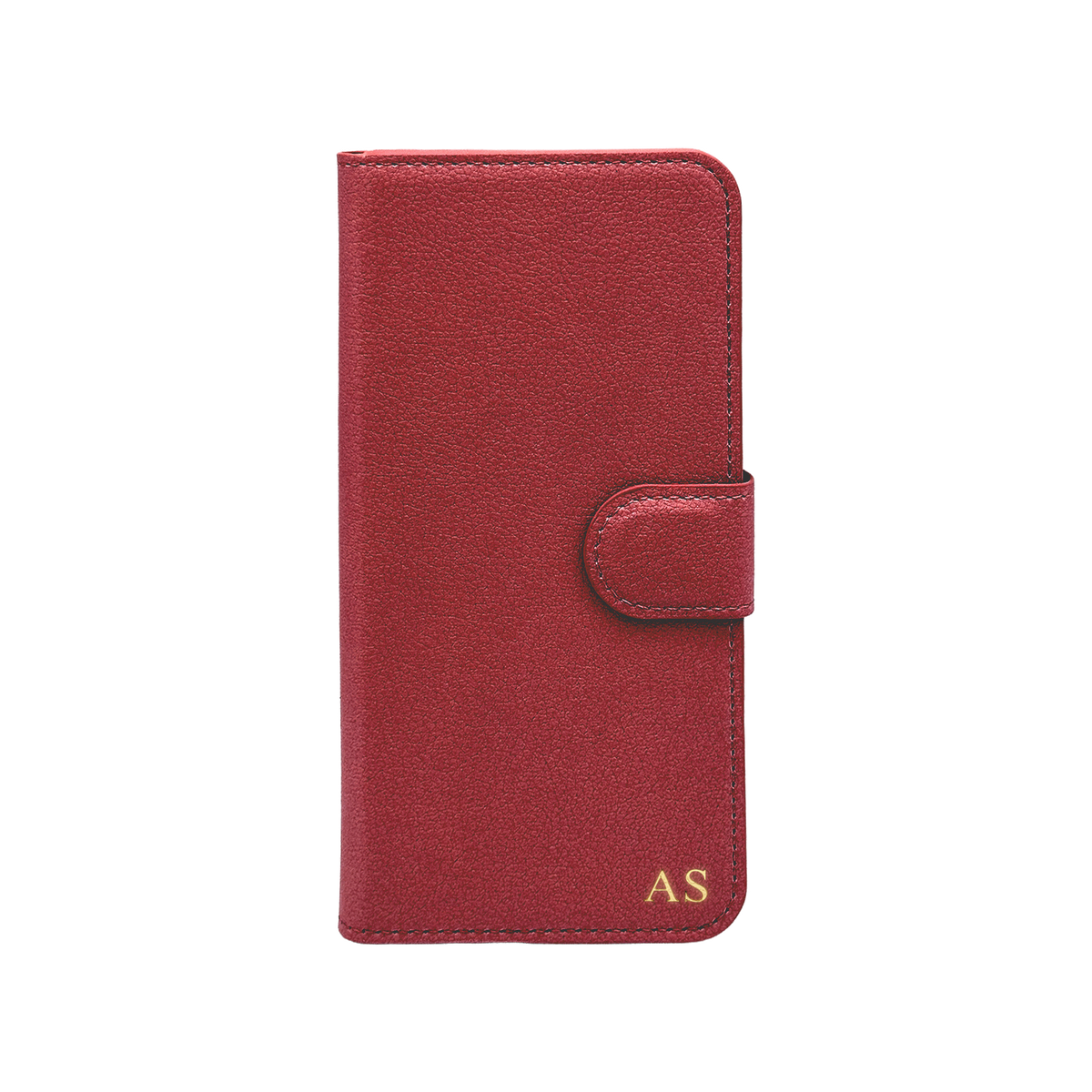 Personalised leather wallet iPhone case in Red with gold embossed initials