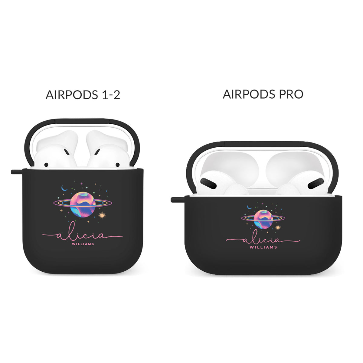 Personalised Soft AirPods Case Cover Custom Name Planet Stars Colourful Iridescent