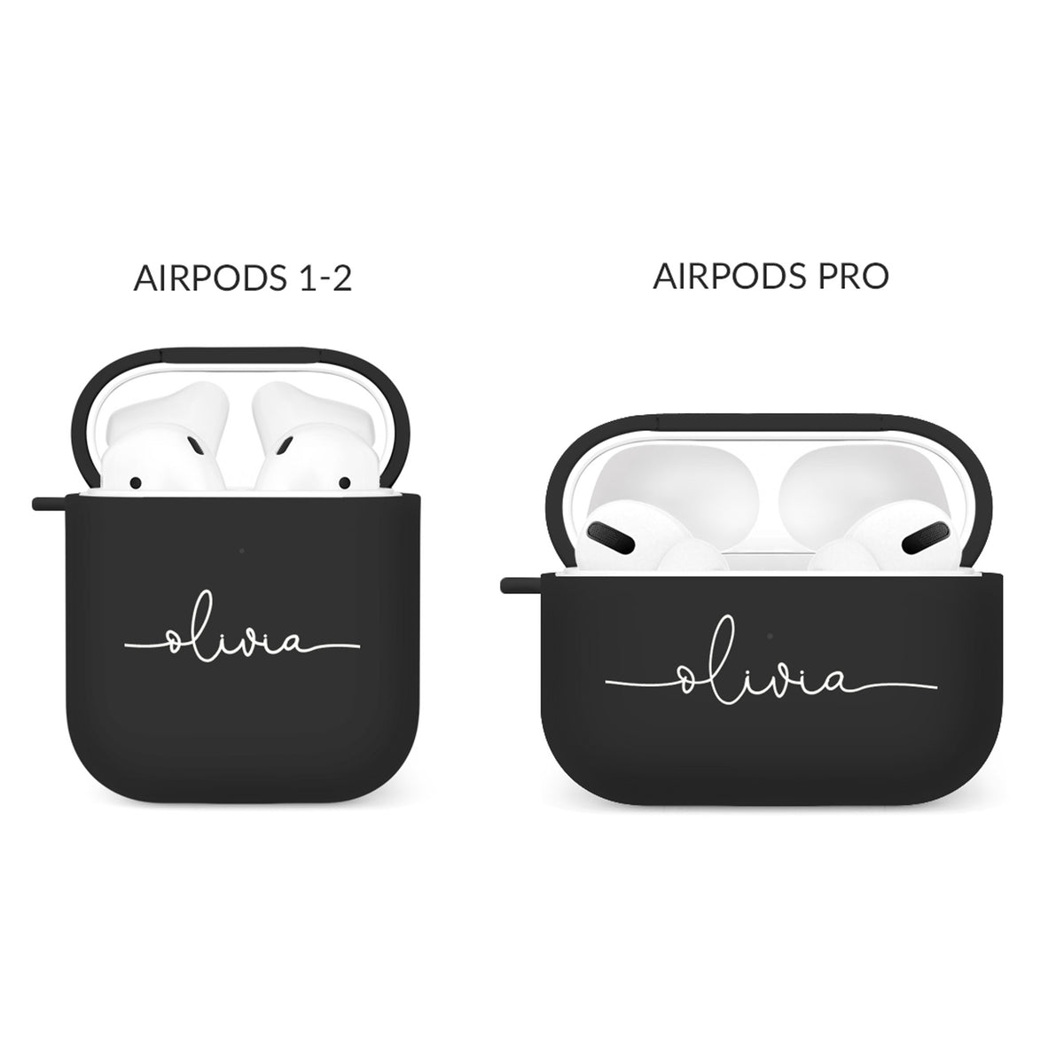 Personalised Soft AirPods Case Cover Custom Name White Handwritten on Black