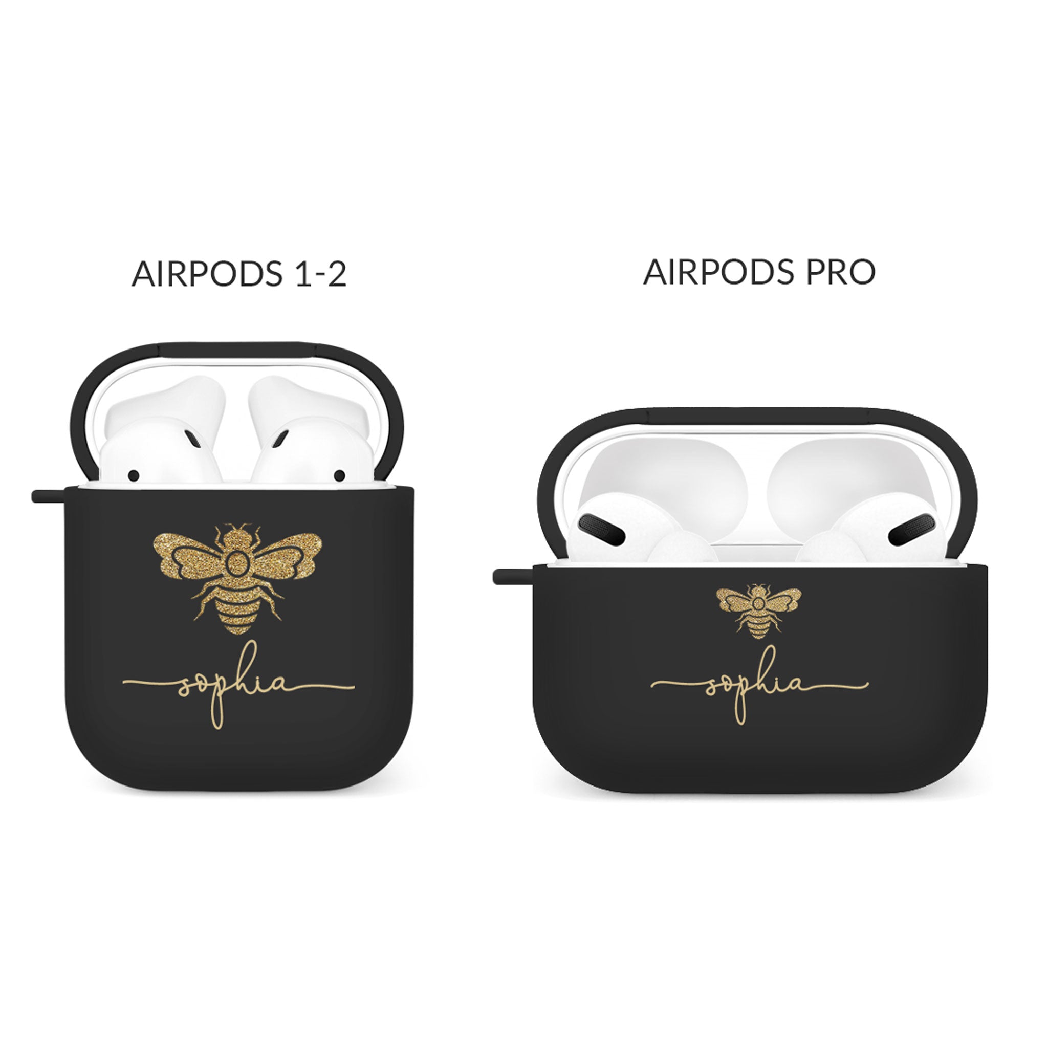Personalised Soft AirPods Case Cover Custom Name Honeybee Bumblebee Gold Glitter