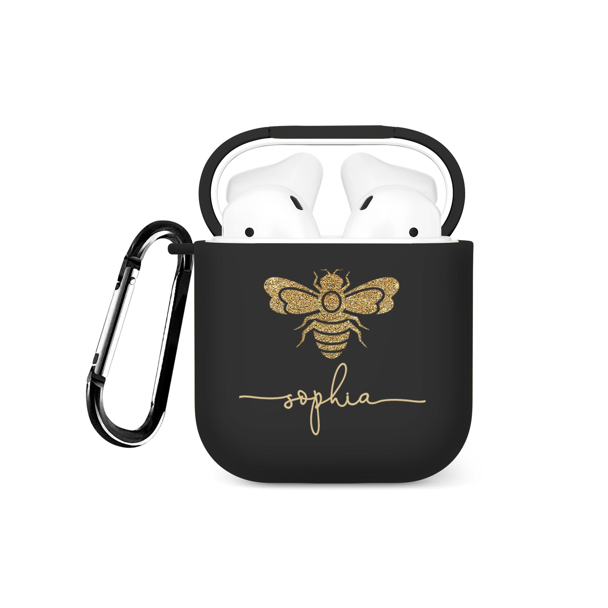 Personalised Soft AirPods Case Cover Custom Name Honeybee Bumblebee Gold Glitter