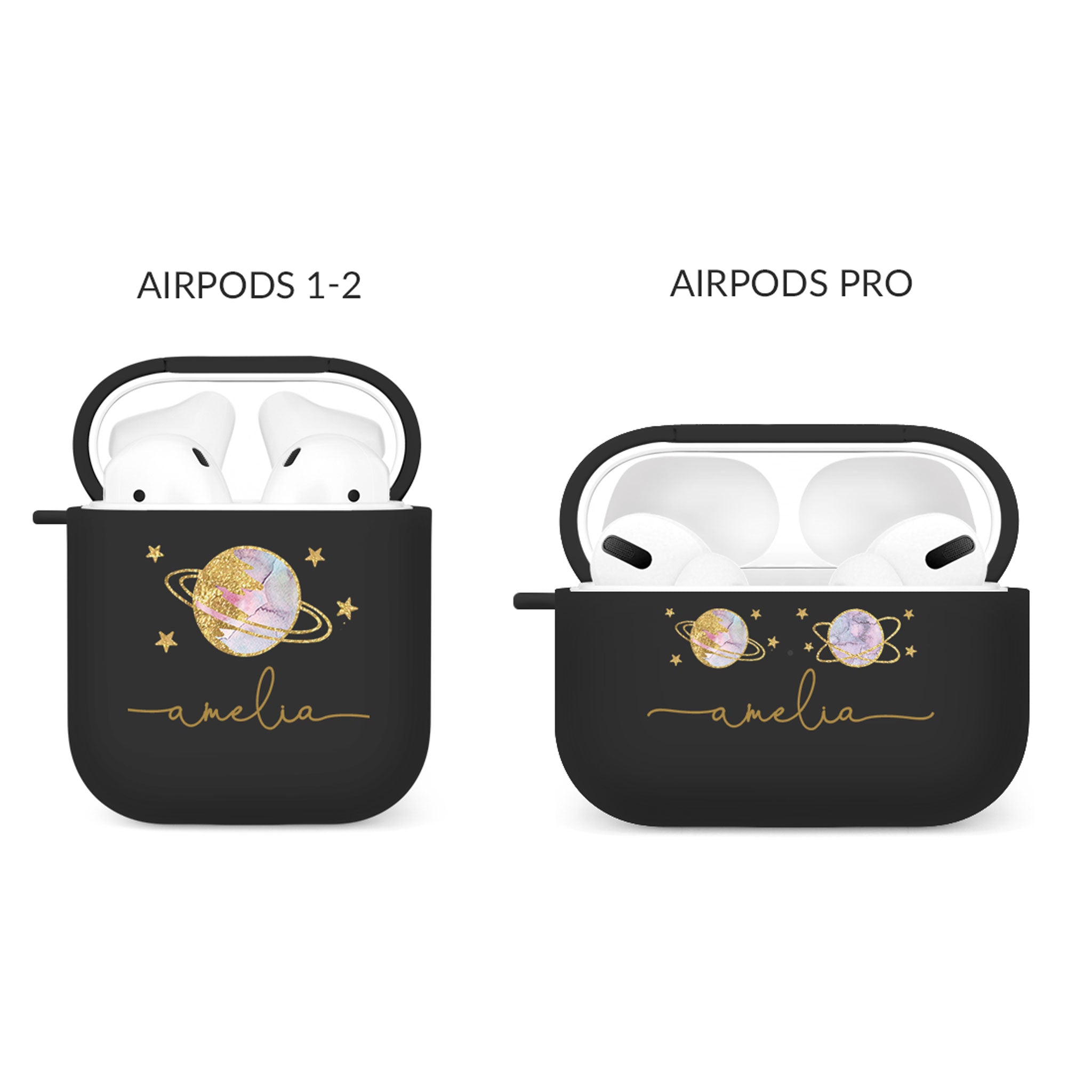 Personalised Soft AirPods Case Cover Custom Name Stars Planet Gold Colourful