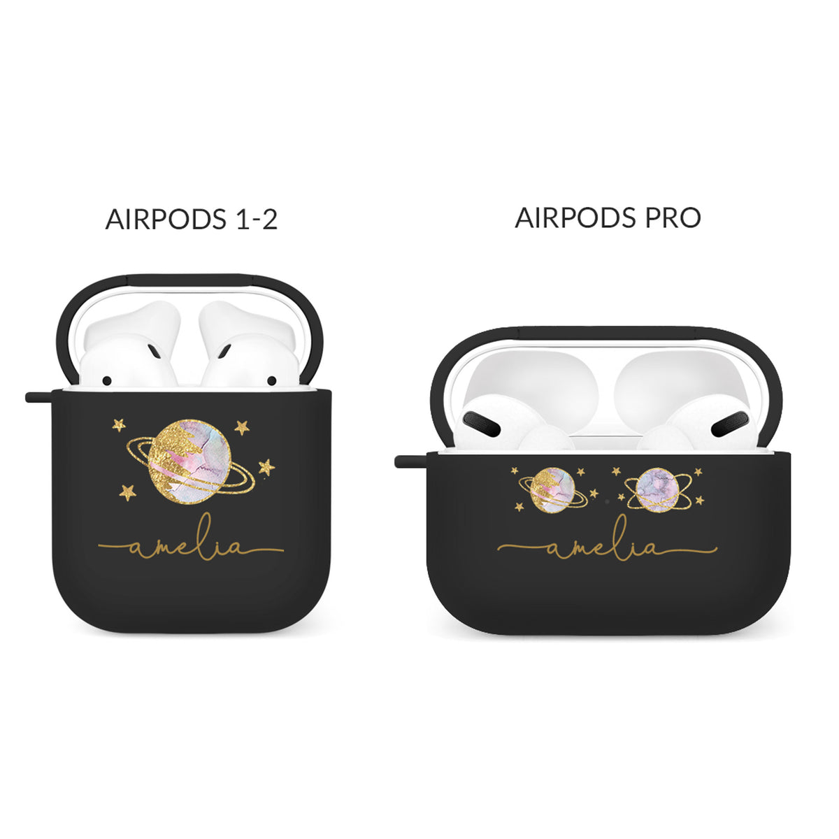 Personalised Soft AirPods Case Cover Custom Name Stars Planet Gold Colourful