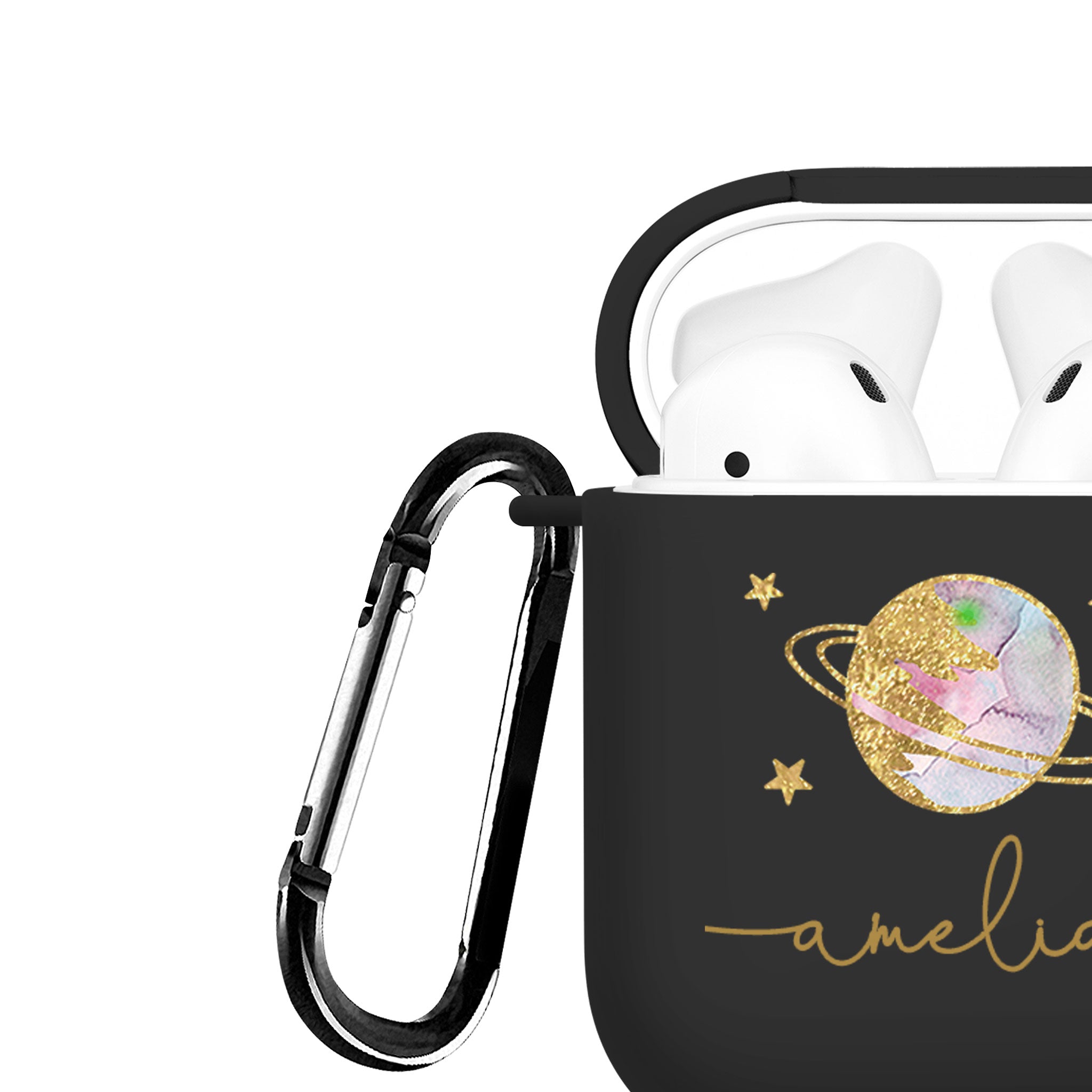 Personalised Soft AirPods Case Cover Custom Name Stars Planet Gold Colourful