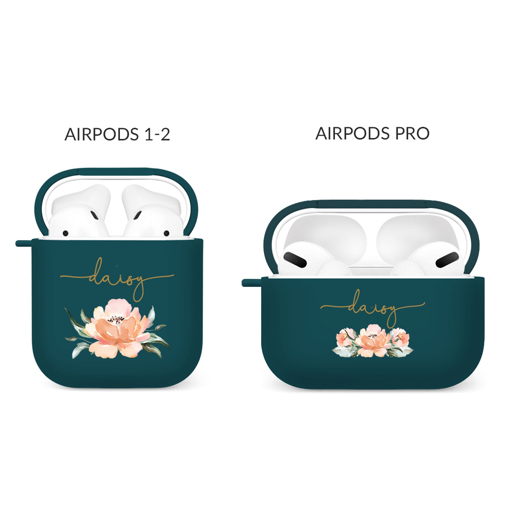 Personalised Soft AirPods Case Cover Custom Name Pink Wild Rose Shabby Chic