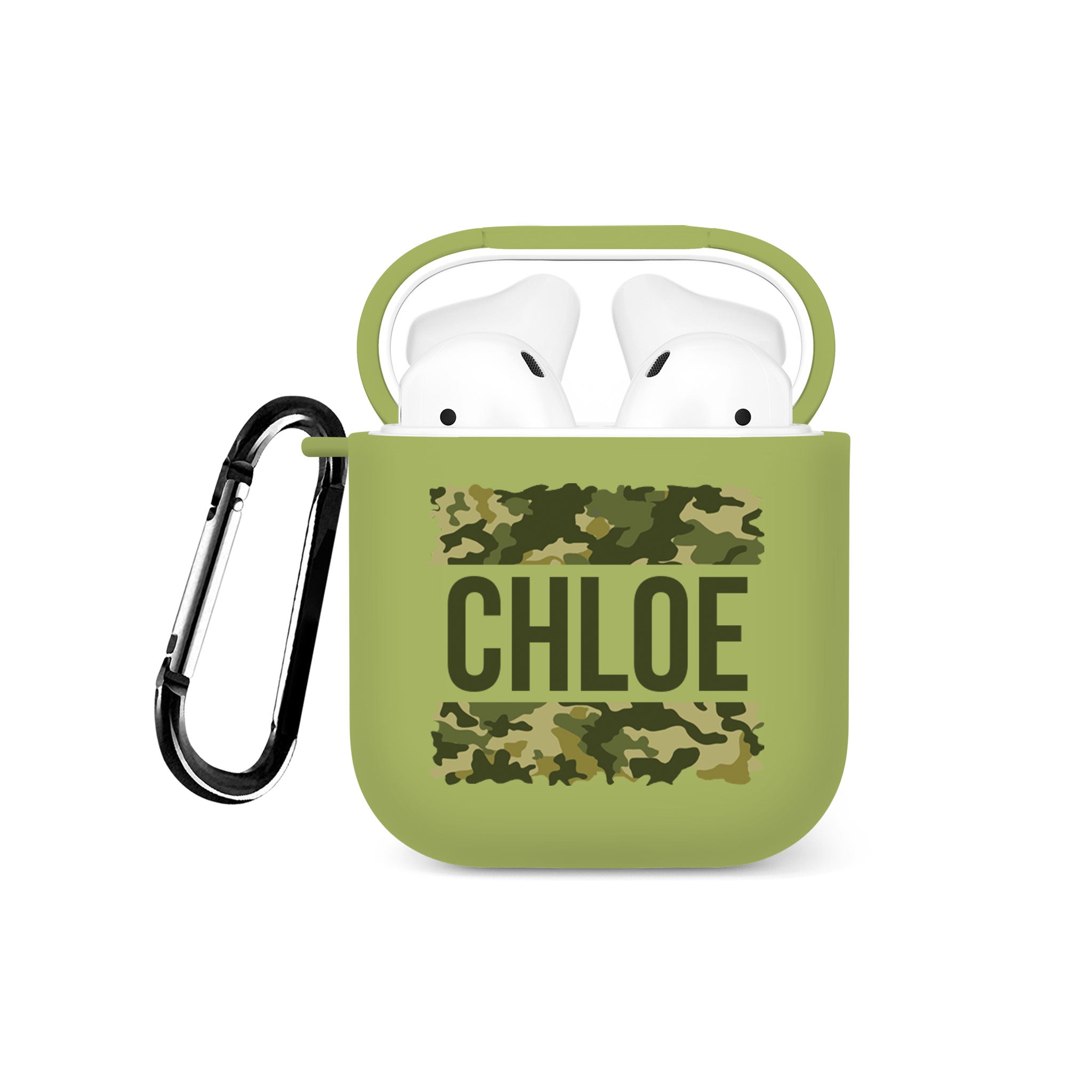 Personalised Soft AirPods Case Cover Custom Name Camouflage Camo Army Green