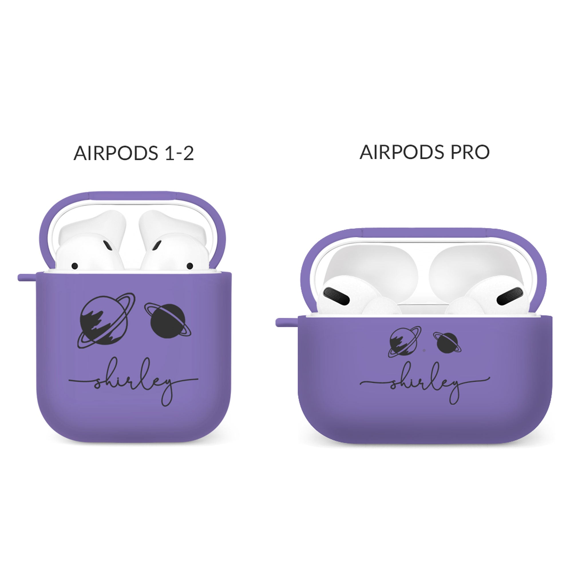 Personalised Soft AirPods Case Cover Custom Name Planets Space Black on Violet