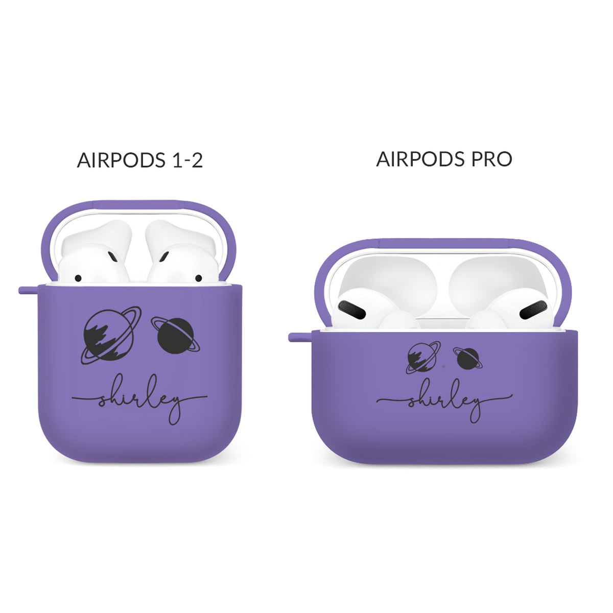 Personalised Soft AirPods Case Cover Custom Name Planets Space Black on Violet