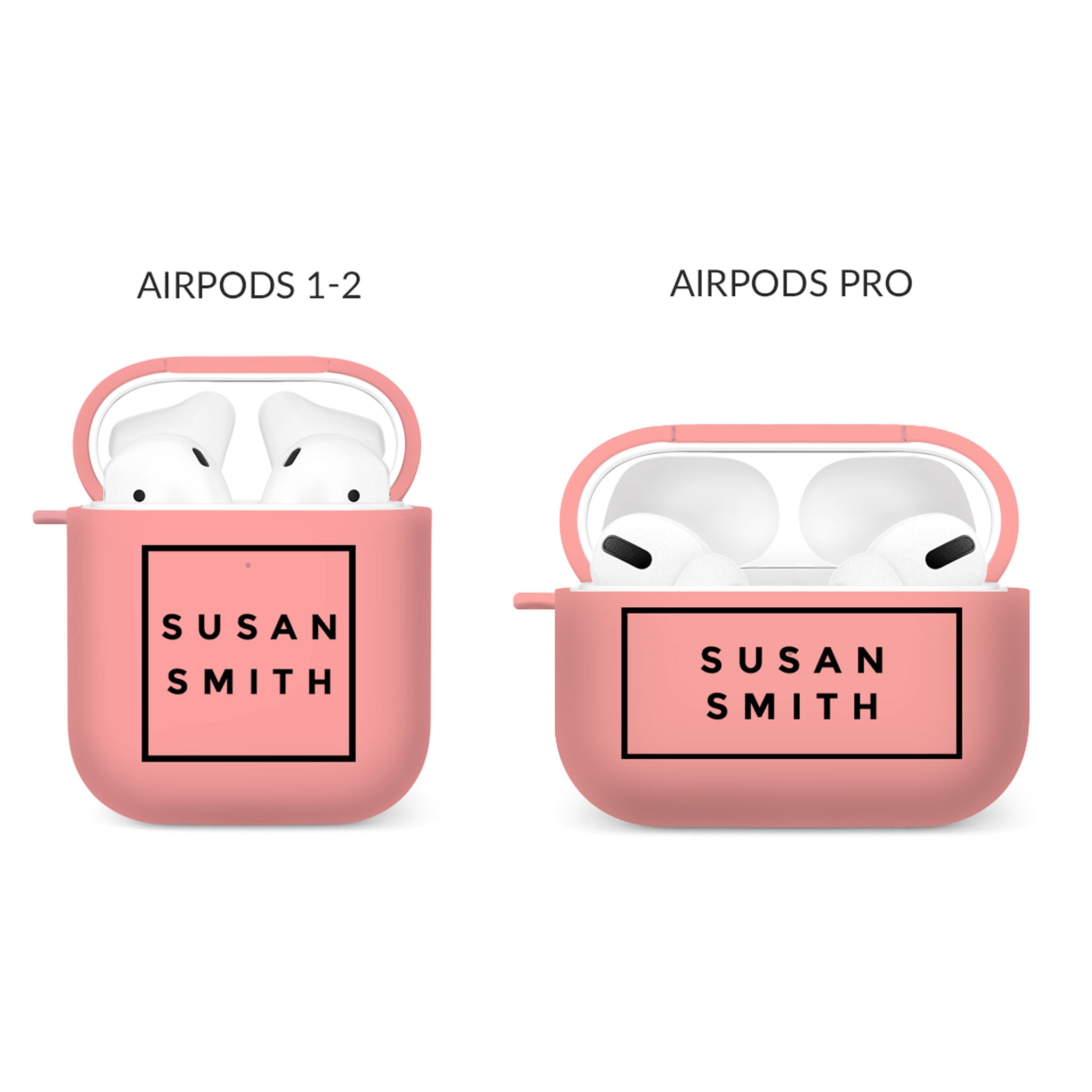 Personalised Soft AirPods Case Cover Custom Name Black Squared on Pink