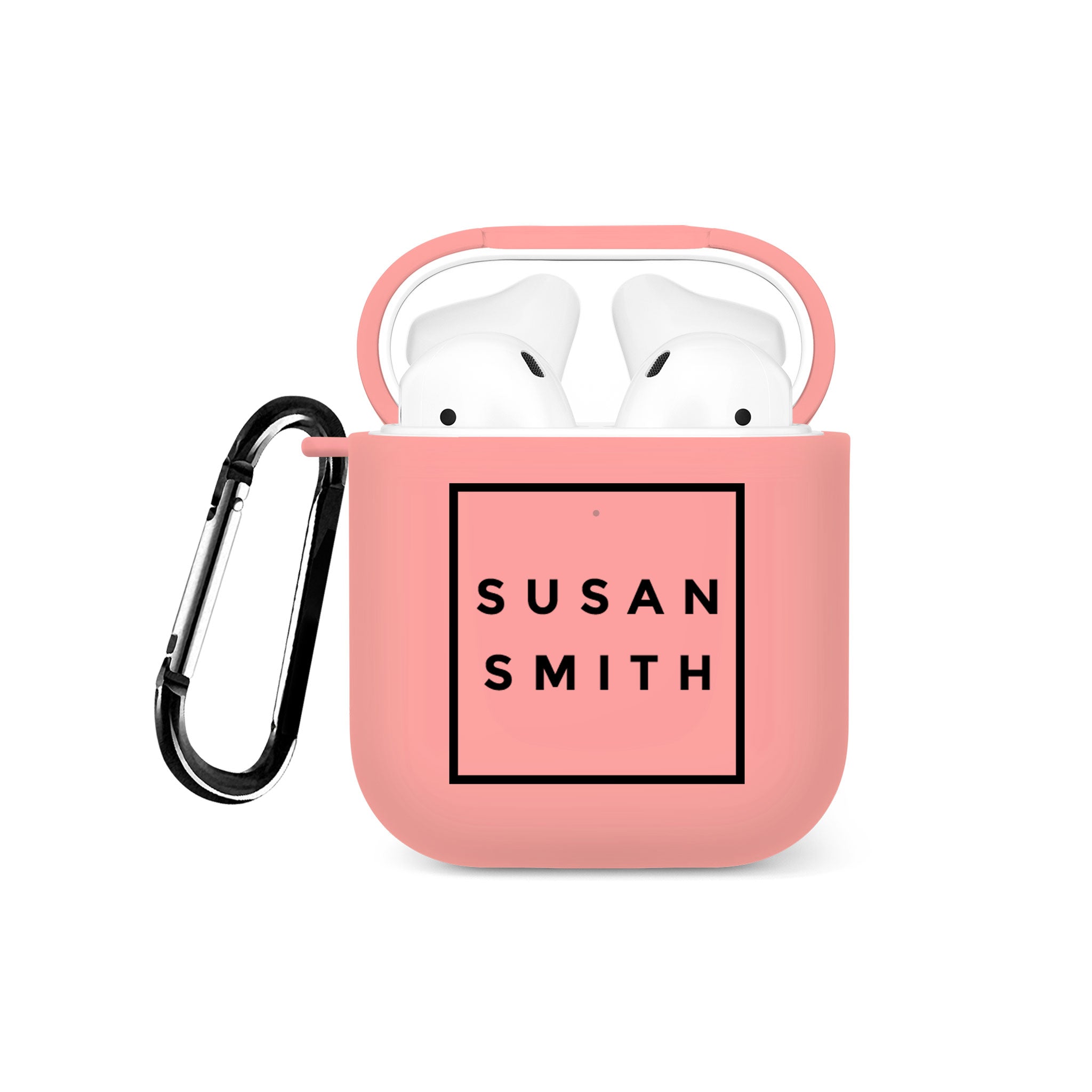 Personalised Soft AirPods Case Cover Custom Name Black Squared on Pink