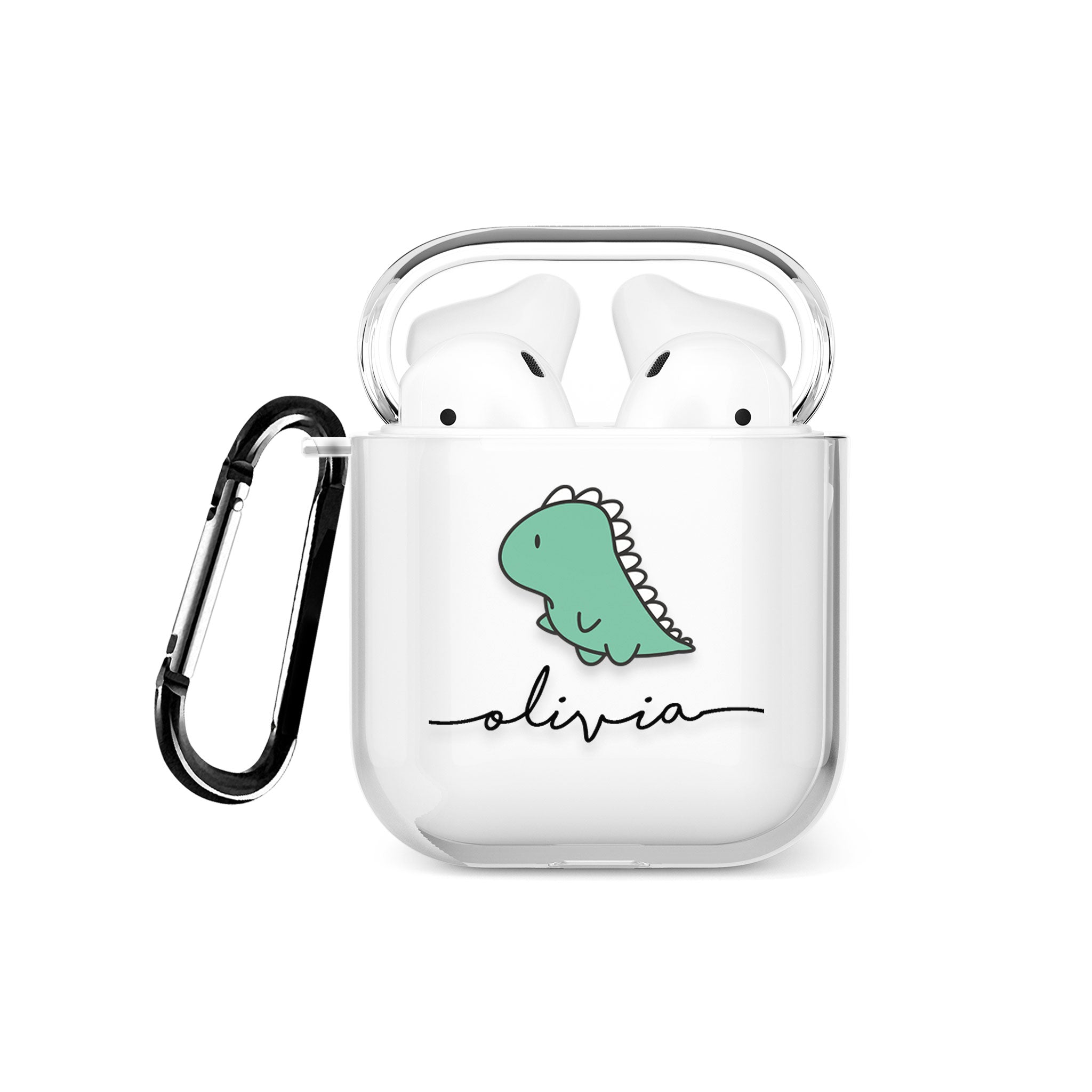 Personalised AirPods Case Clear Cover Custom Name Sad Dino Kawaii Dinosaur