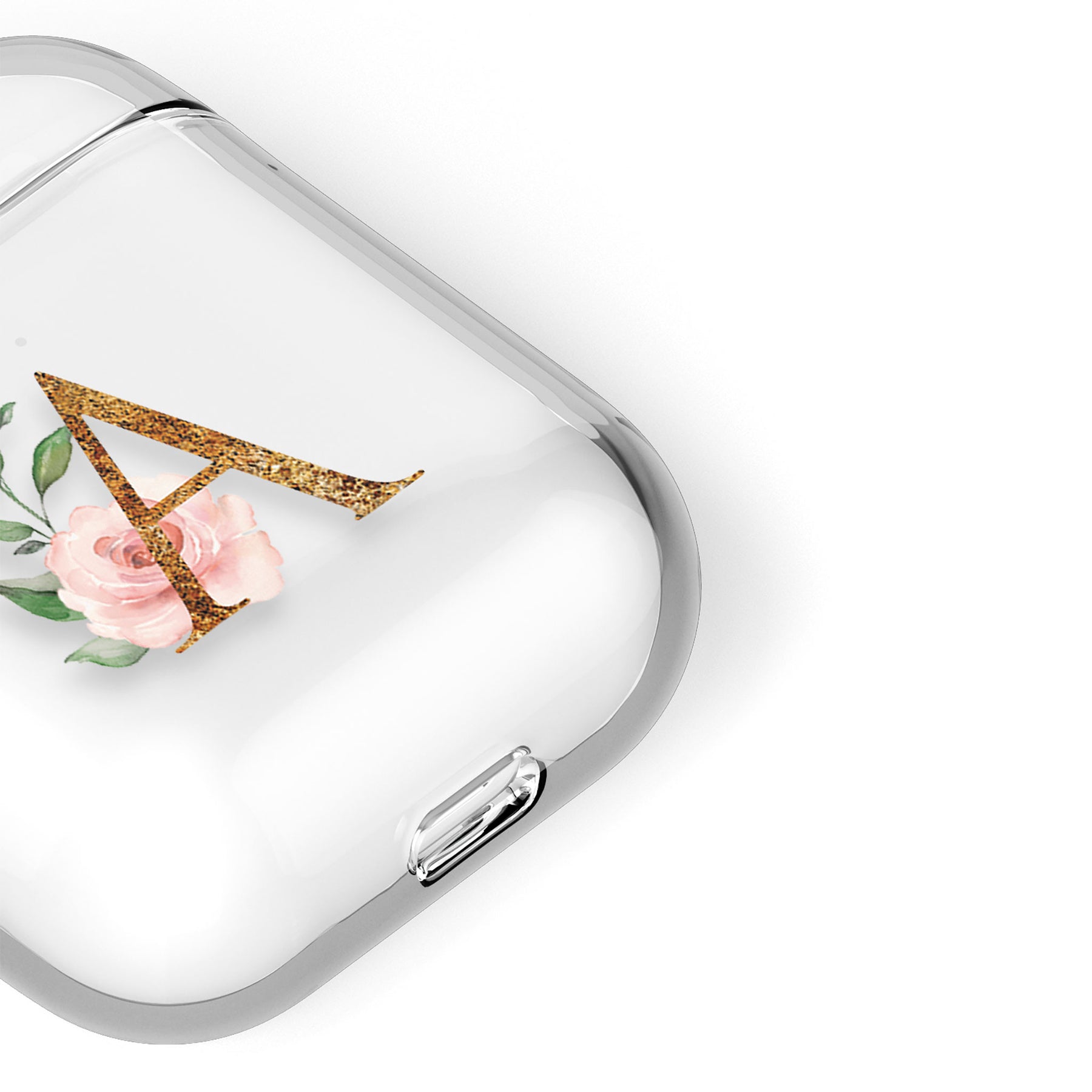 Personalised AirPods Case Clear Cover Custom Name Floral Golden Initials