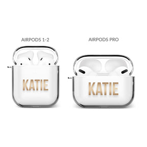Personalised AirPods Case Clear Cover Custom Name Gold Gradient