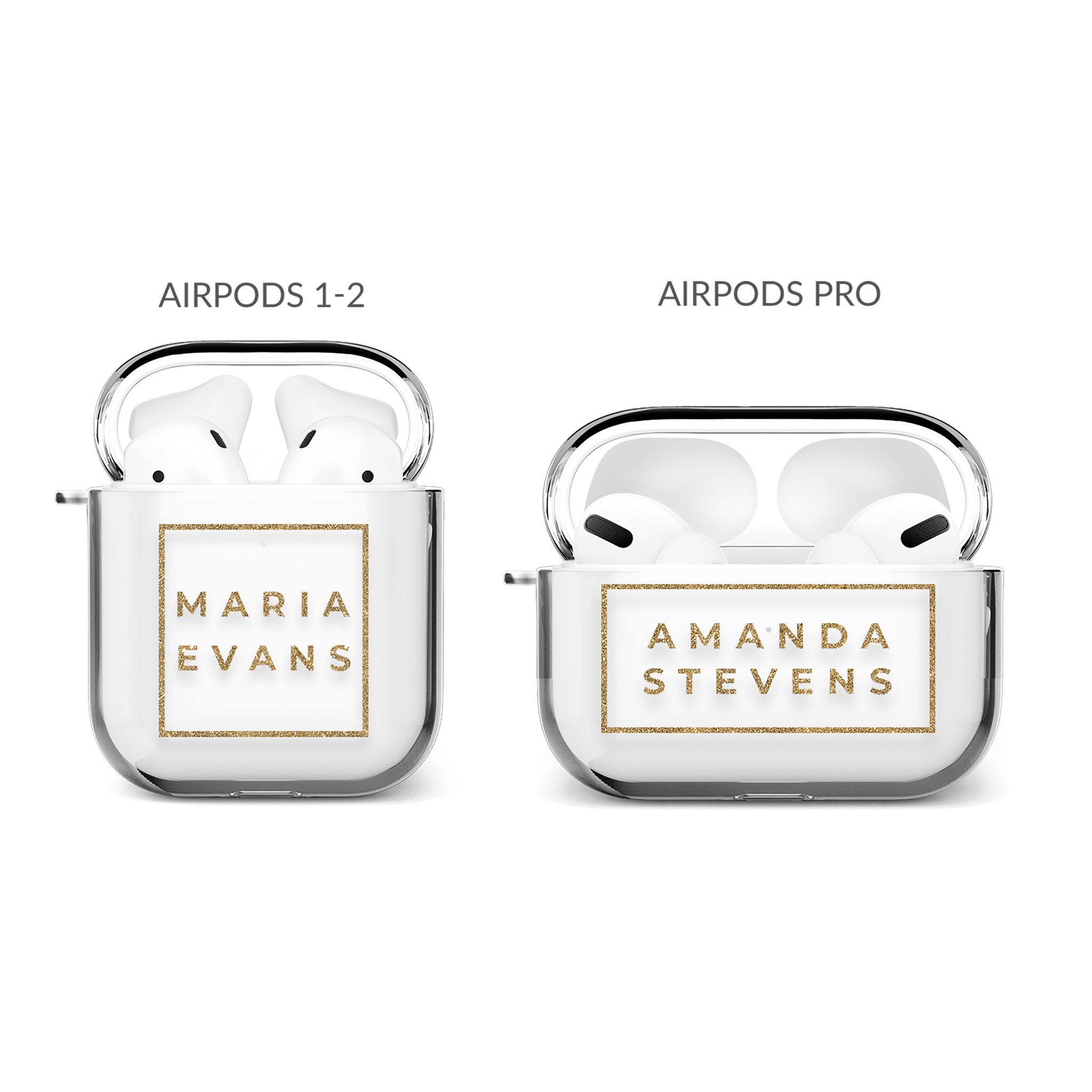 Personalised AirPods Case Clear Cover Custom Name in Gold Square