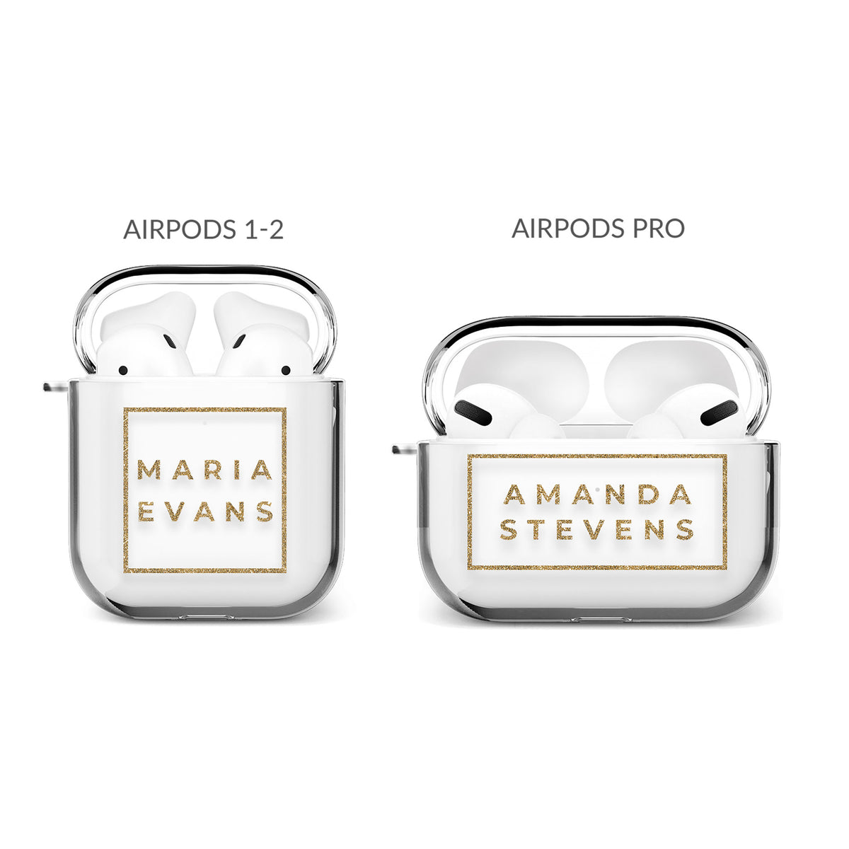 Personalised AirPods Case Clear Cover Custom Name in Gold Square
