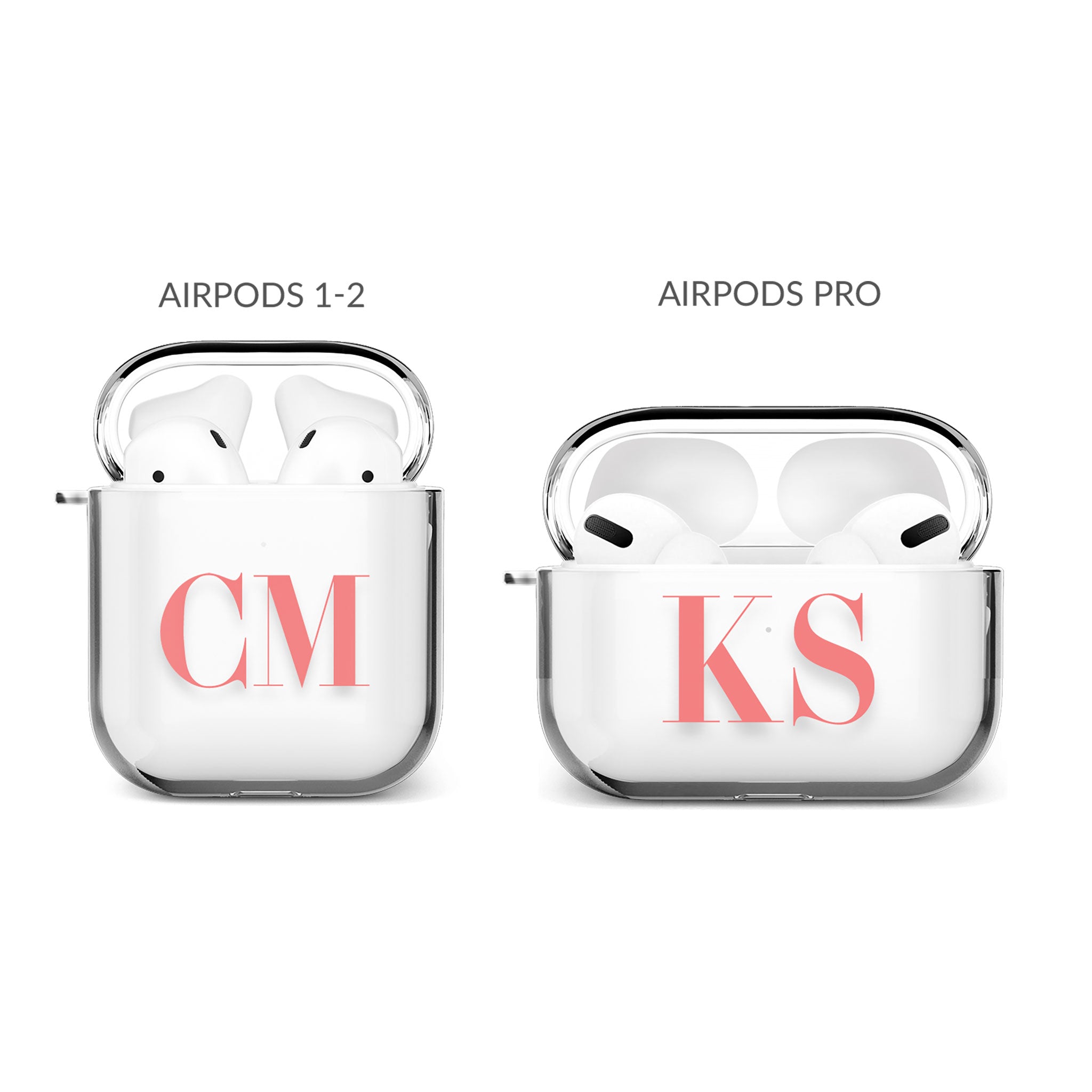 Personalised AirPods Case Clear Cover Custom Name Pink Big Monogram
