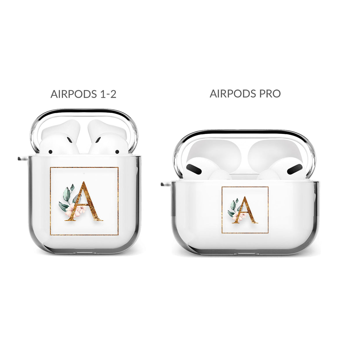 Personalised AirPods Case Clear Cover Custom Name Gold Monogram Floral Pink