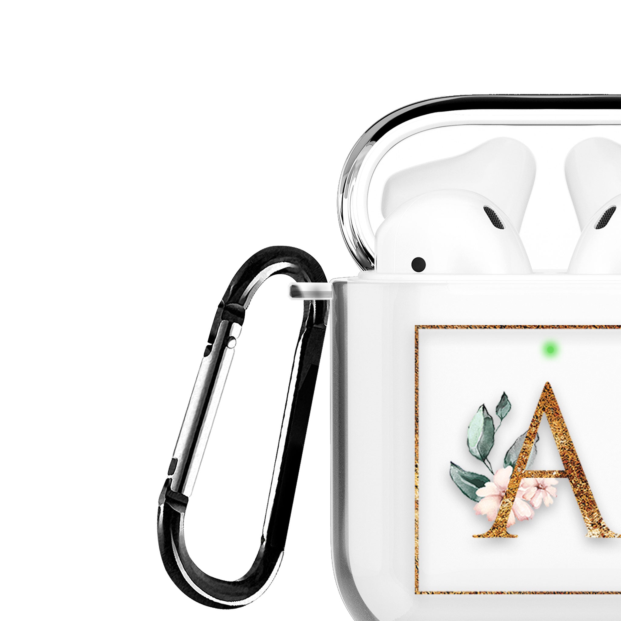 Personalised AirPods Case Clear Cover Custom Name Gold Monogram Floral Pink