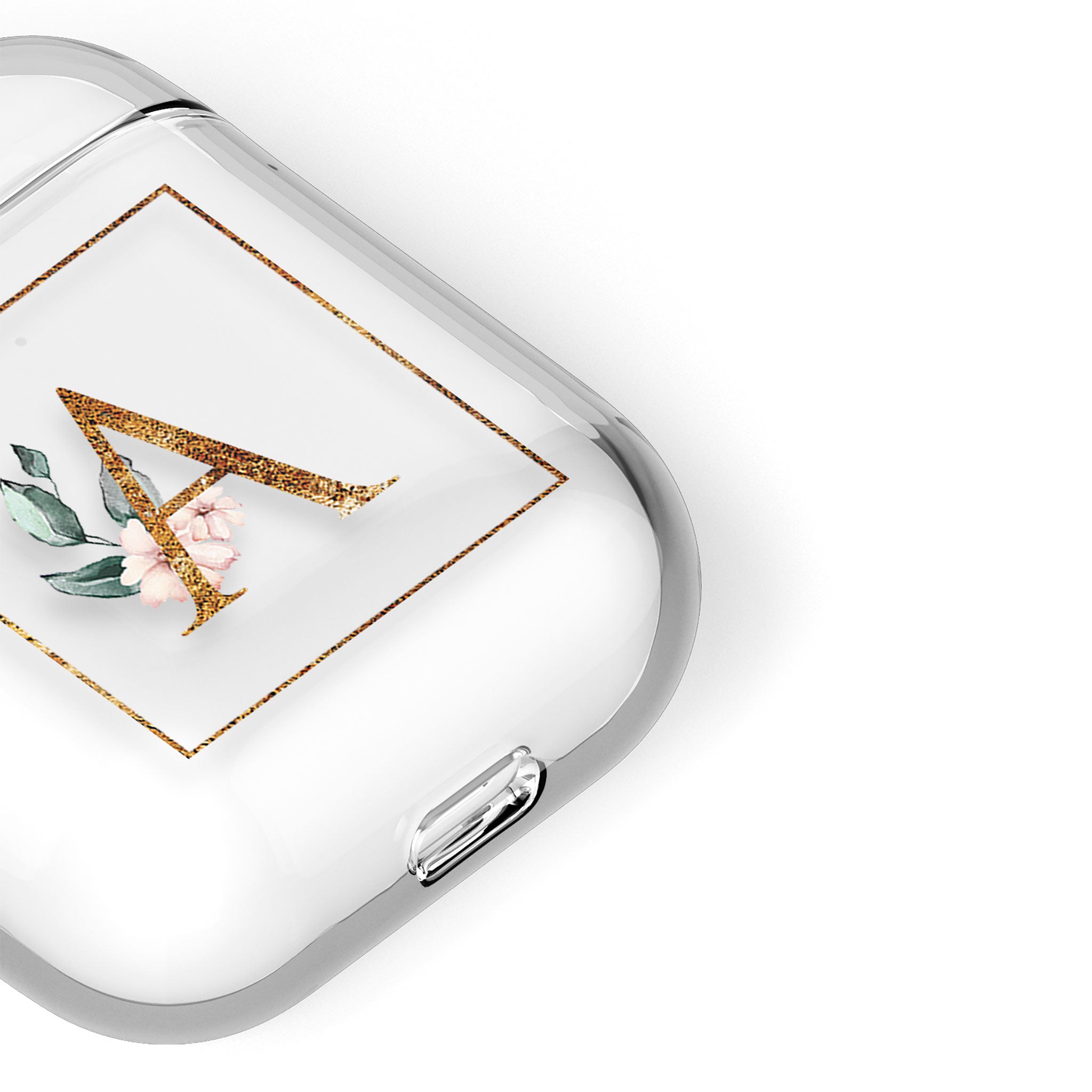 Personalised AirPods Case Clear Cover Custom Name Gold Monogram Floral Pink