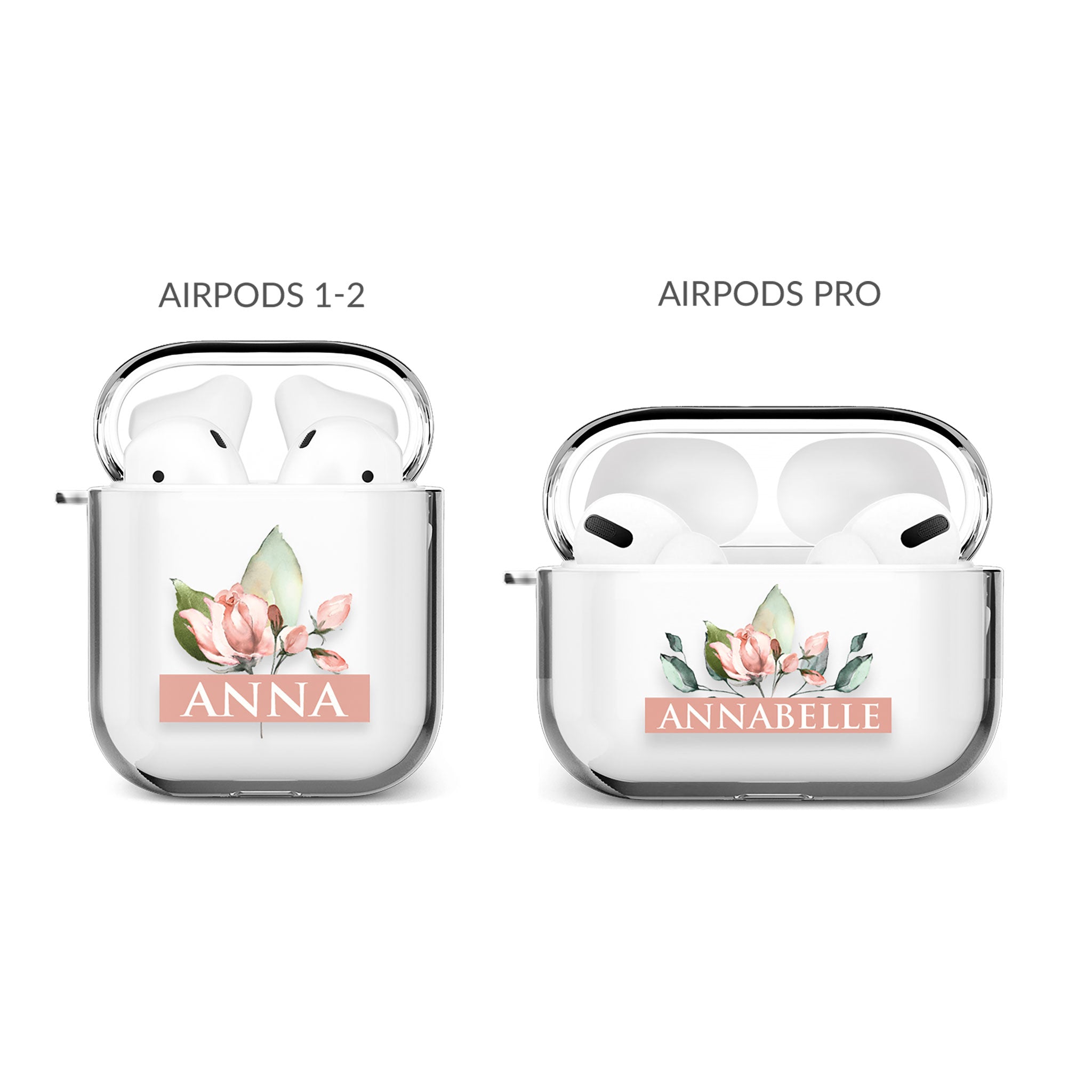 Personalised AirPods Case Clear Cover Custom Name Pink Buds Floral
