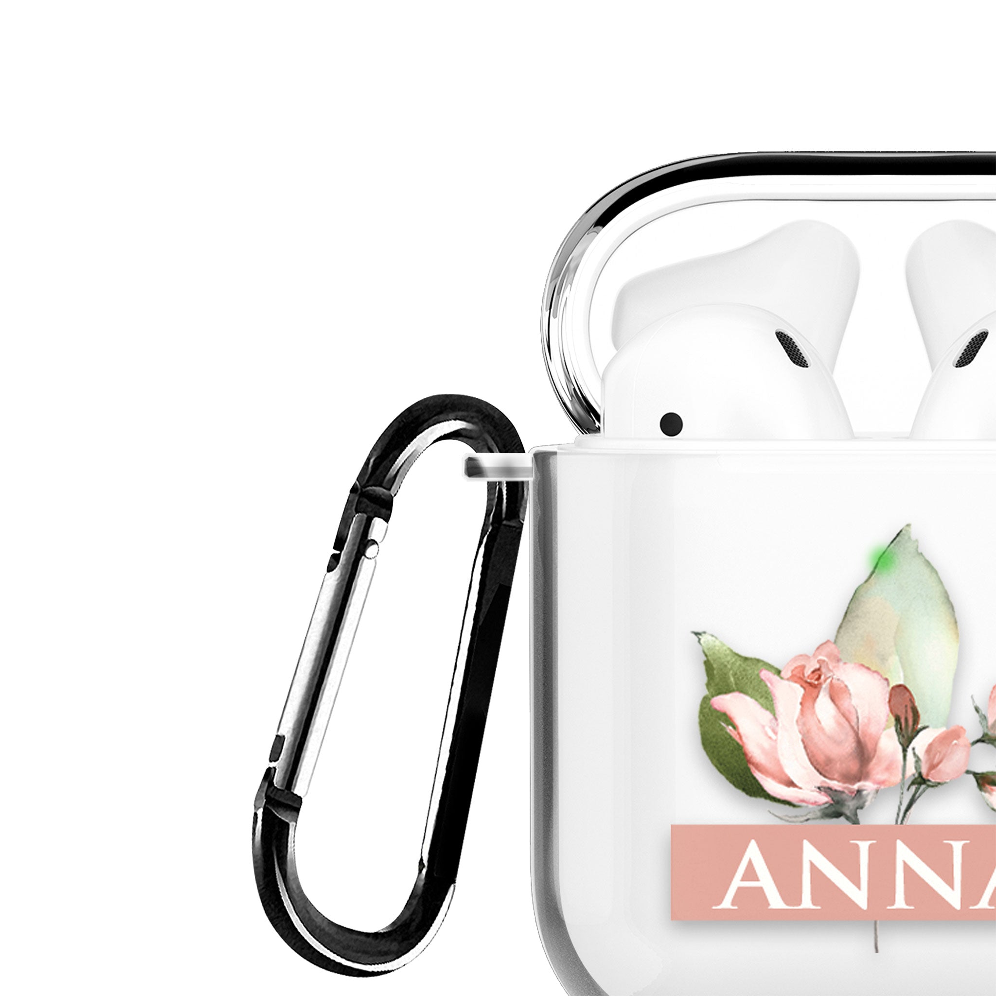 Personalised AirPods Case Clear Cover Custom Name Pink Buds Floral
