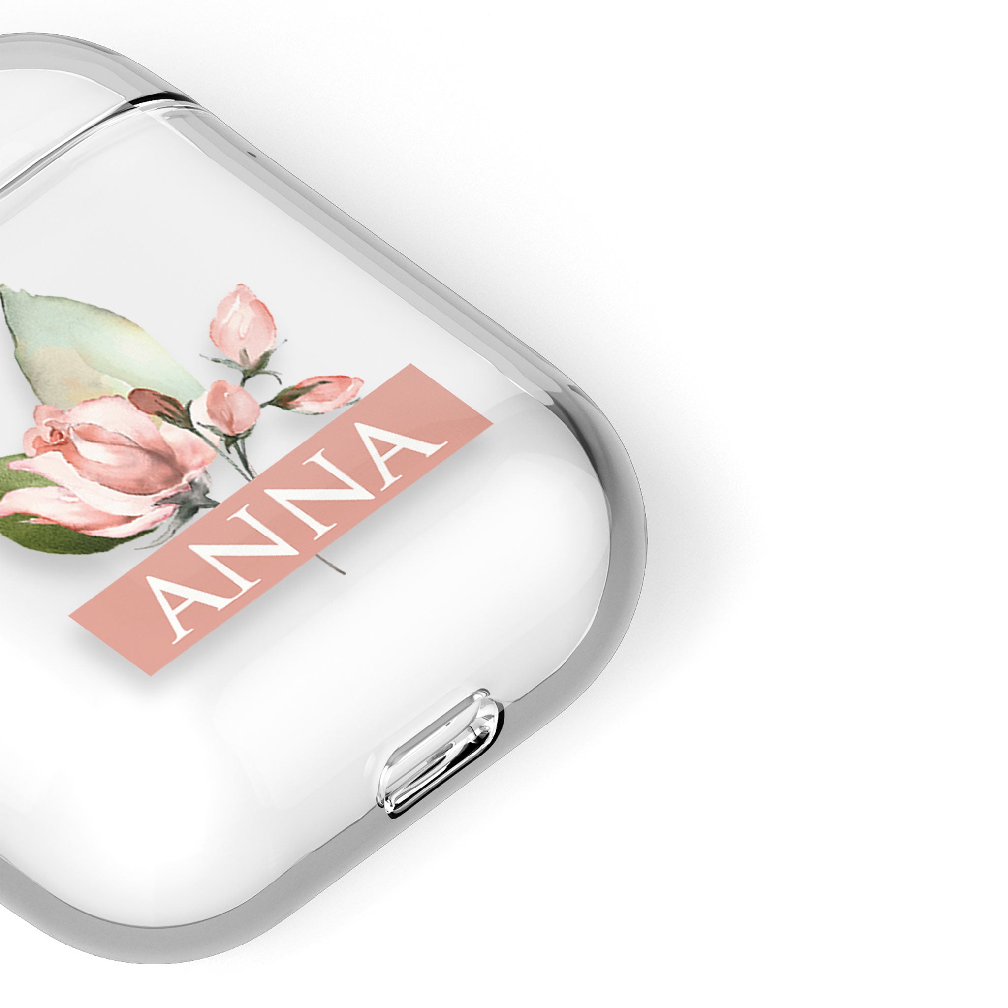 Personalised AirPods Case Clear Cover Custom Name Pink Buds Floral