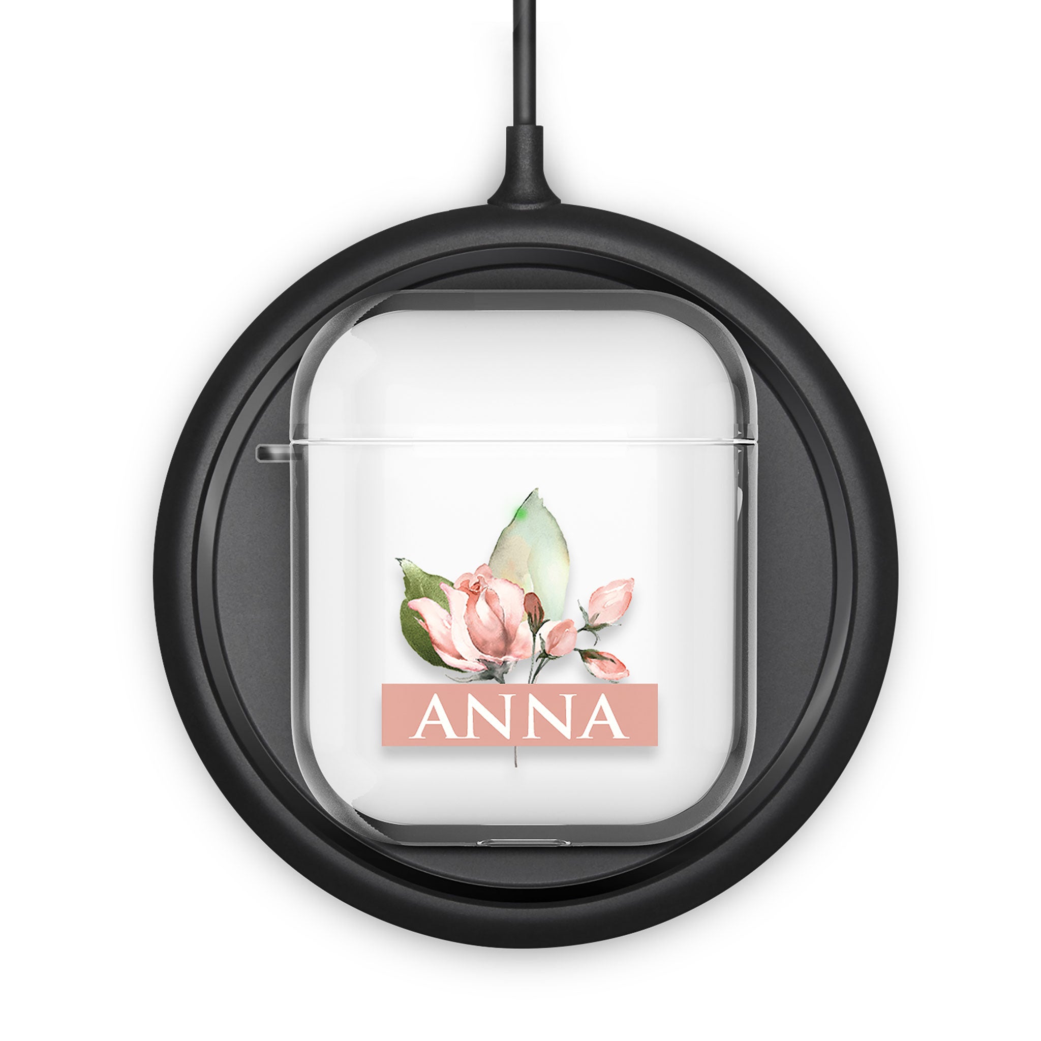 Personalised AirPods Case Clear Cover Custom Name Pink Buds Floral