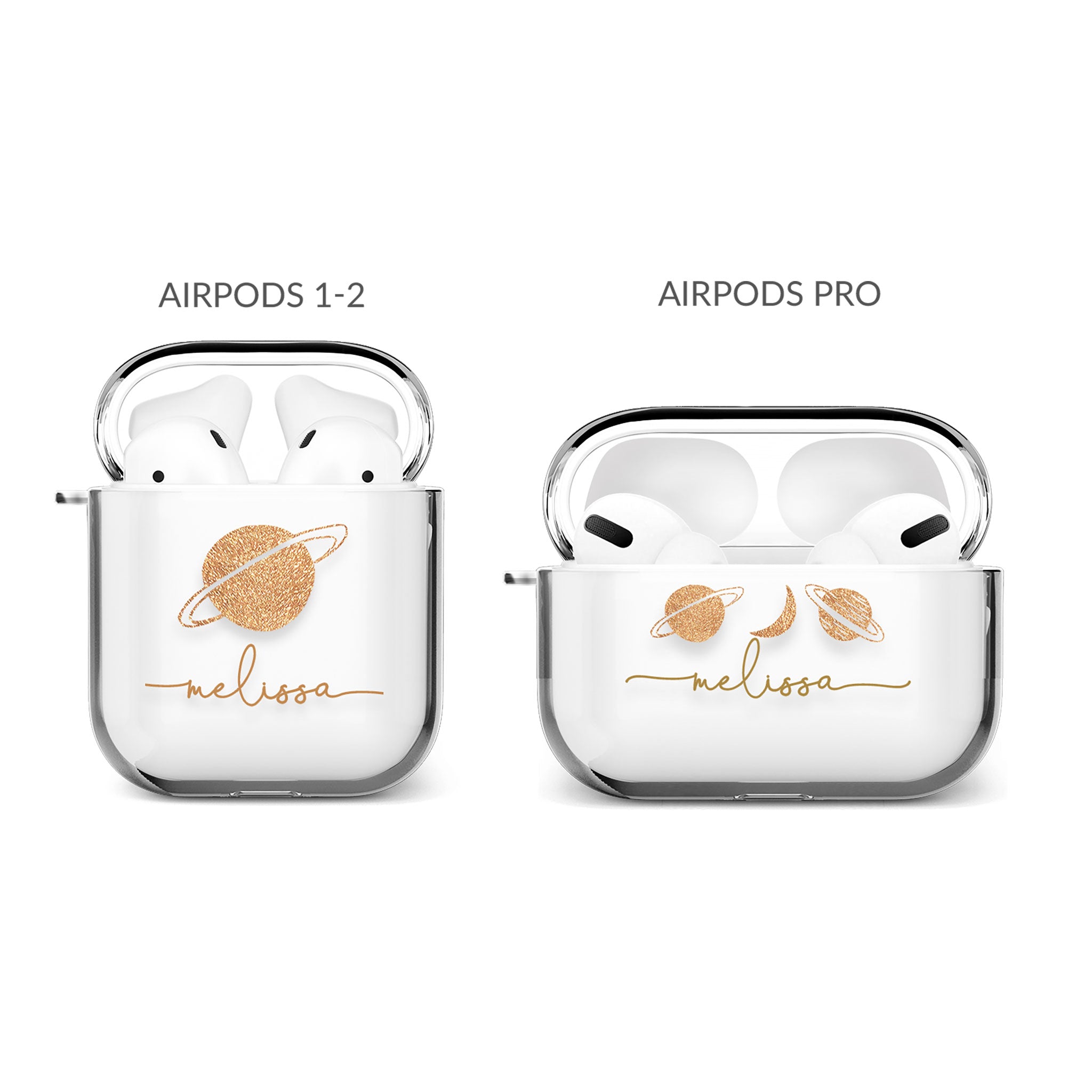 Personalised AirPods Case Clear Cover Custom Name Rose Gold Planet