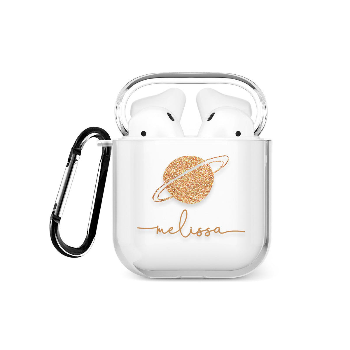 Personalised AirPods Case Clear Cover Custom Name Rose Gold Planet