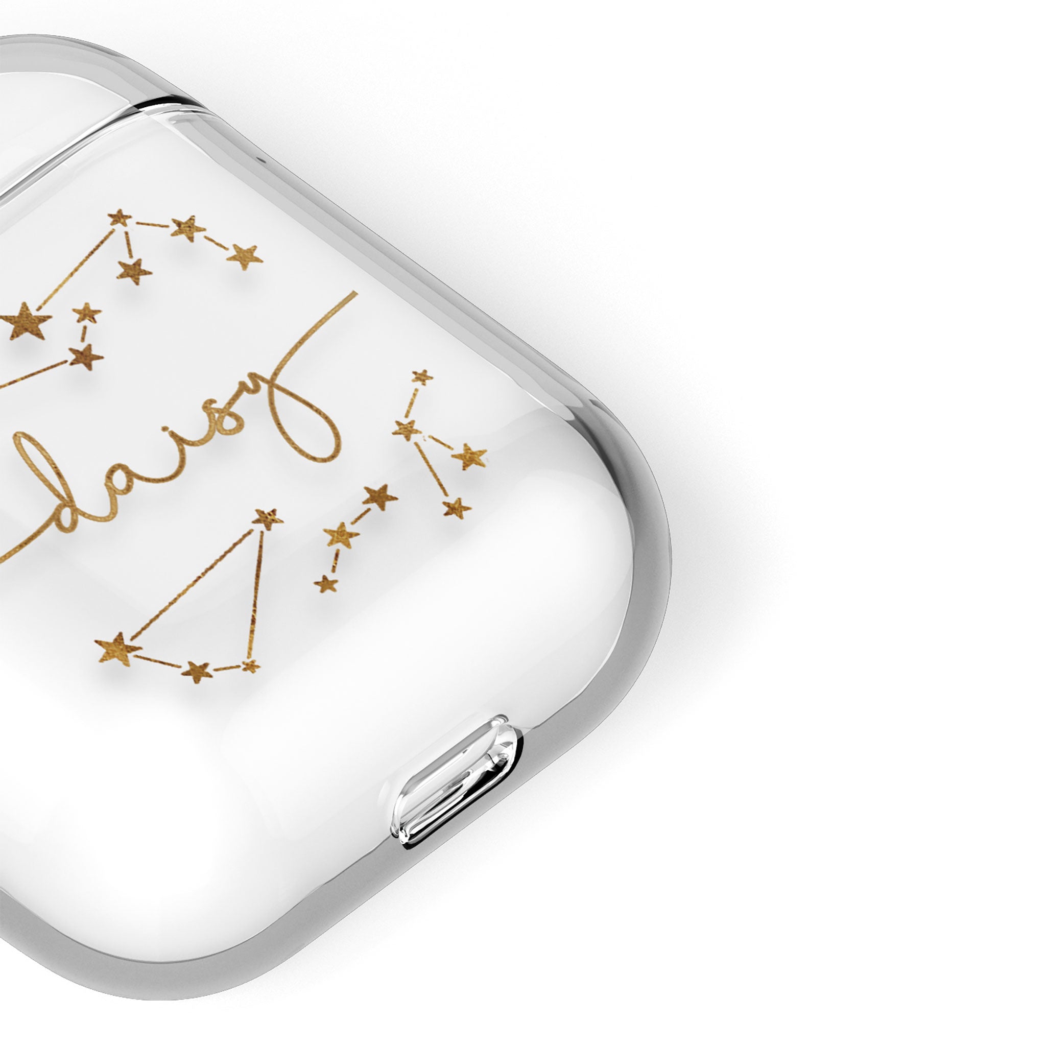 Personalised AirPods Case Clear Cover Custom Name Golden Constellations Space