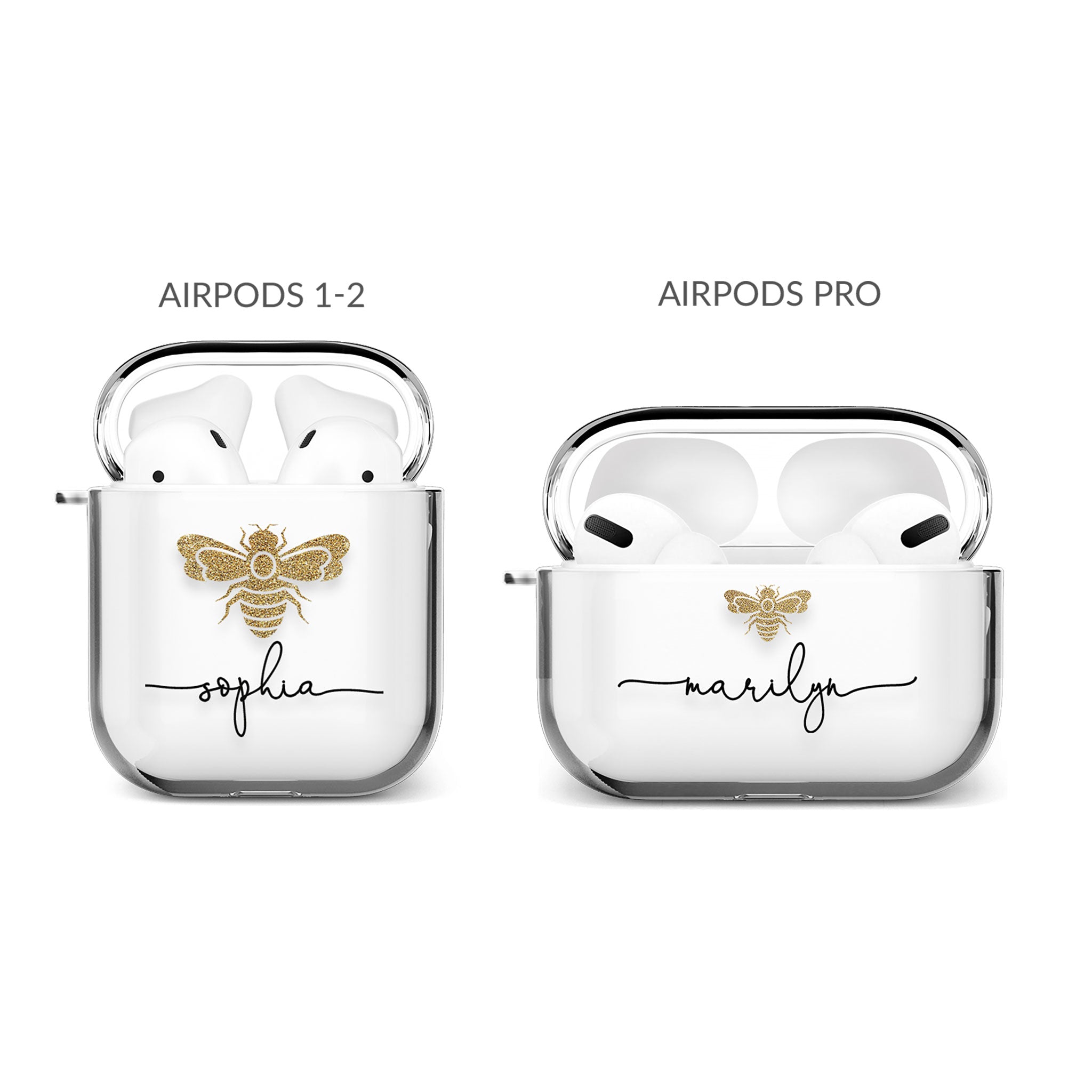 Personalised AirPods Case Clear Cover Custom Name Golden Bee Honeybee Bumblebee