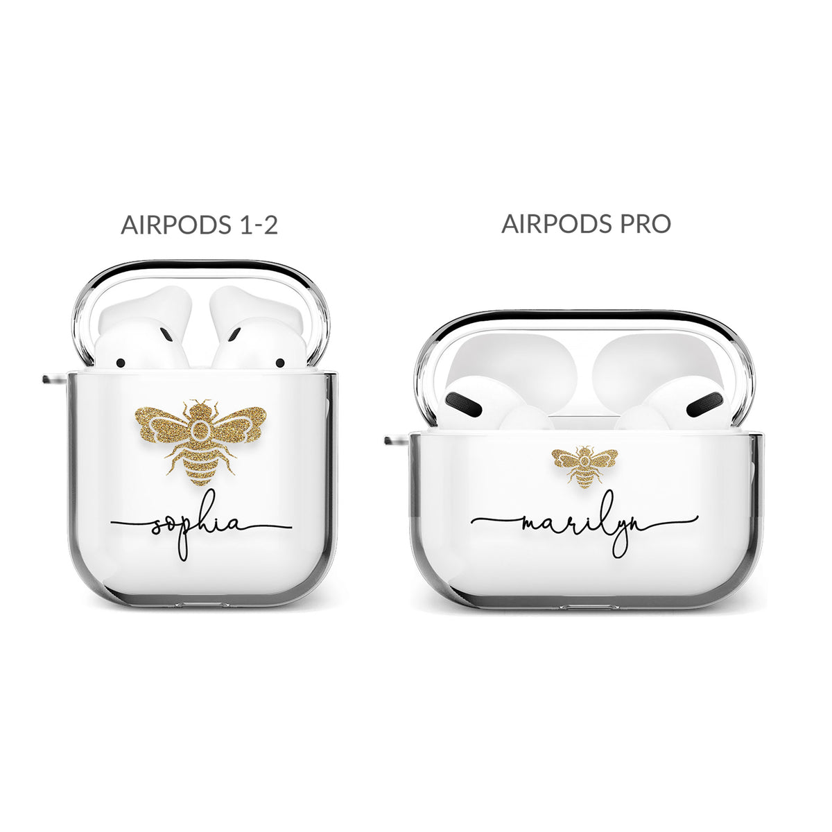 Personalised AirPods Case Clear Cover Custom Name Golden Bee Honeybee Bumblebee