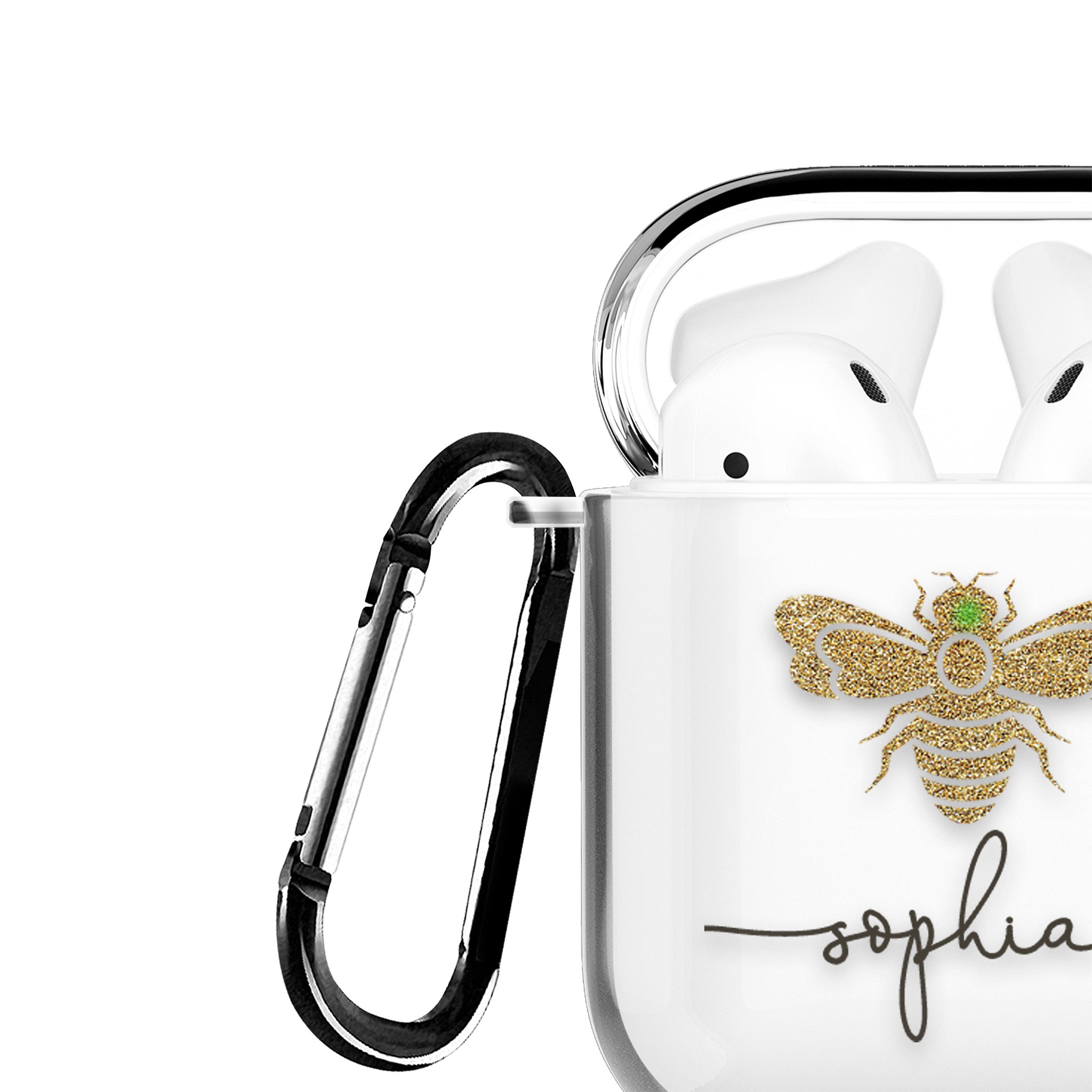 Personalised AirPods Case Clear Cover Custom Name Golden Bee Honeybee Bumblebee