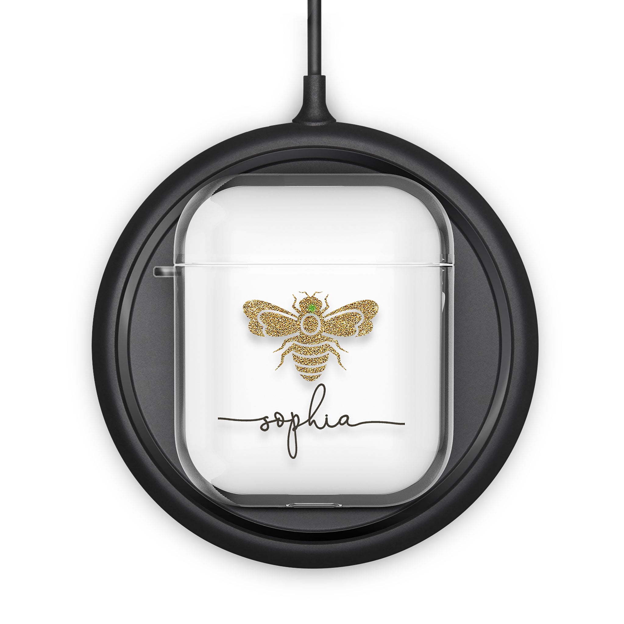 Personalised AirPods Case Clear Cover Custom Name Golden Bee Honeybee Bumblebee